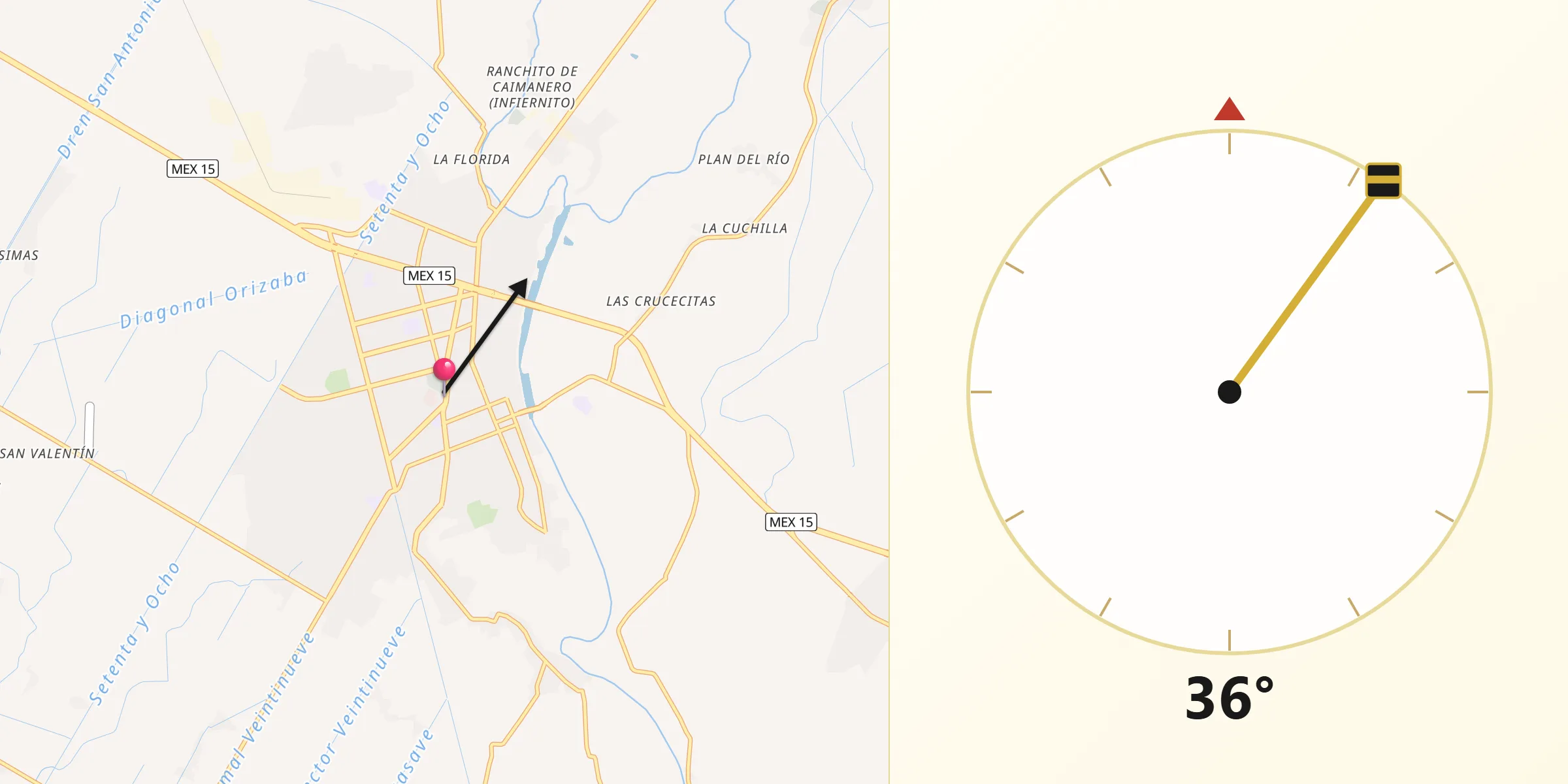Dirección de la Qibla desde Guasave
