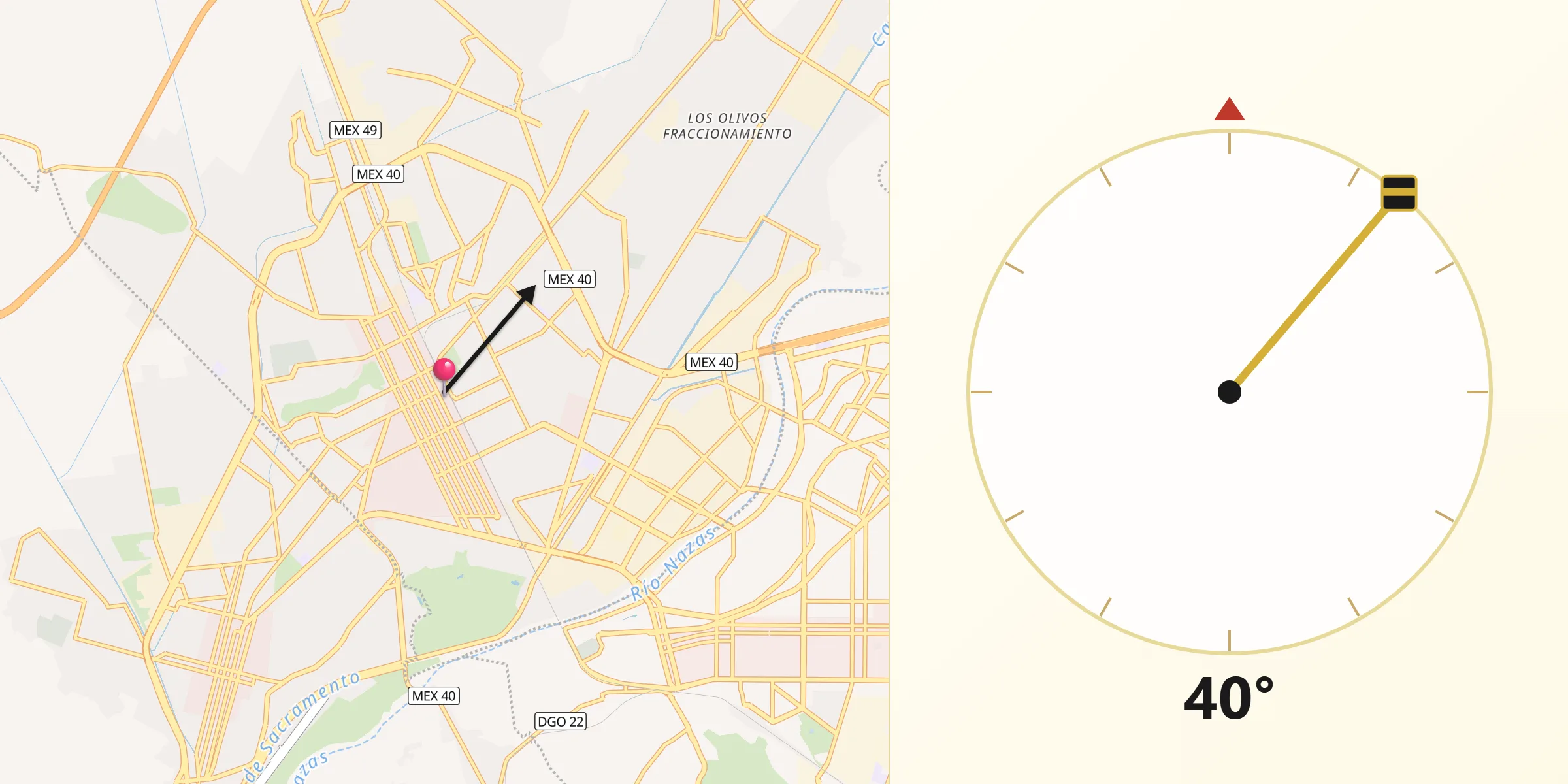Dirección de la Qibla desde Gomez Palacio