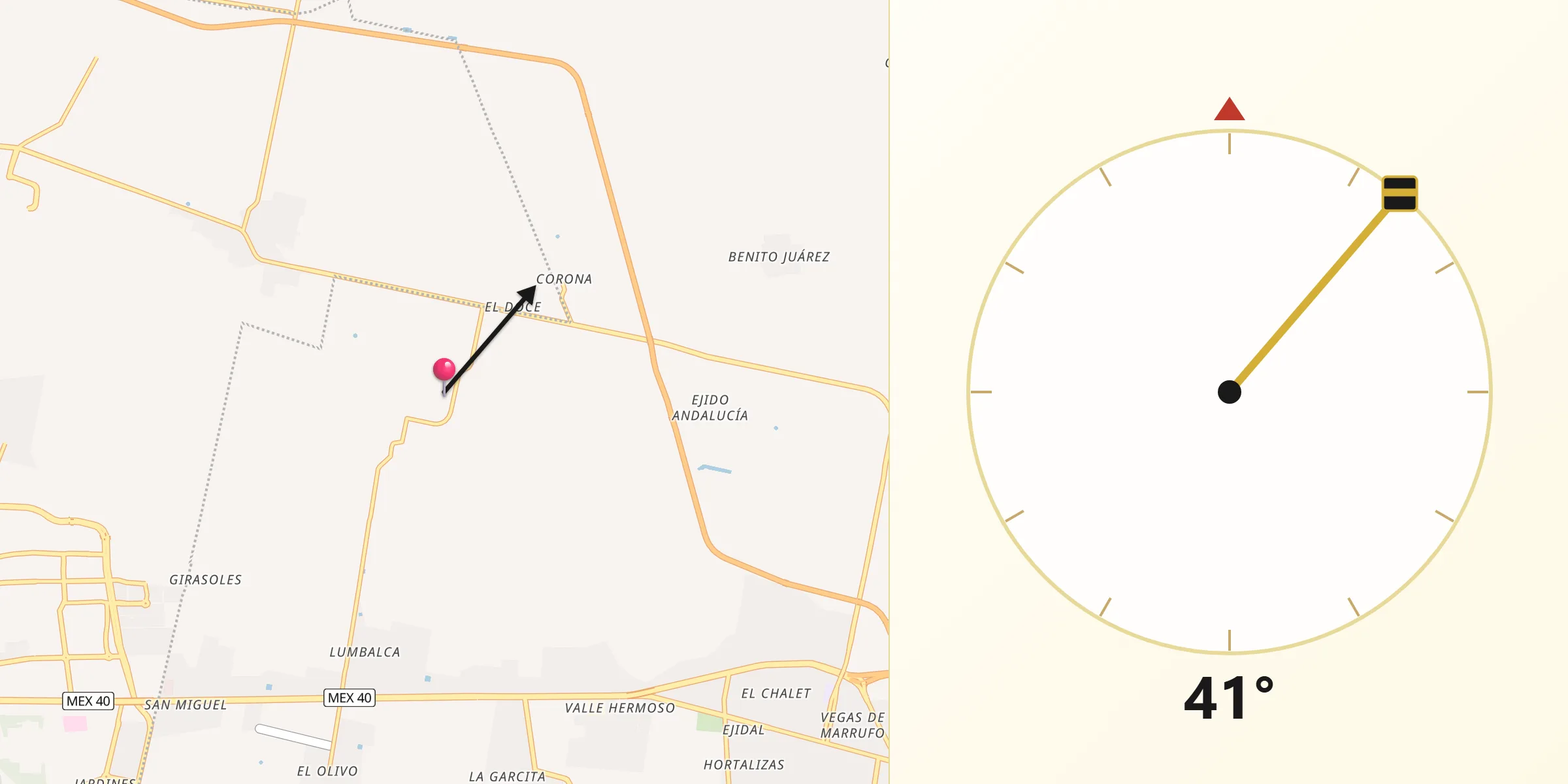 Dirección de la Qibla desde El Consuelo
