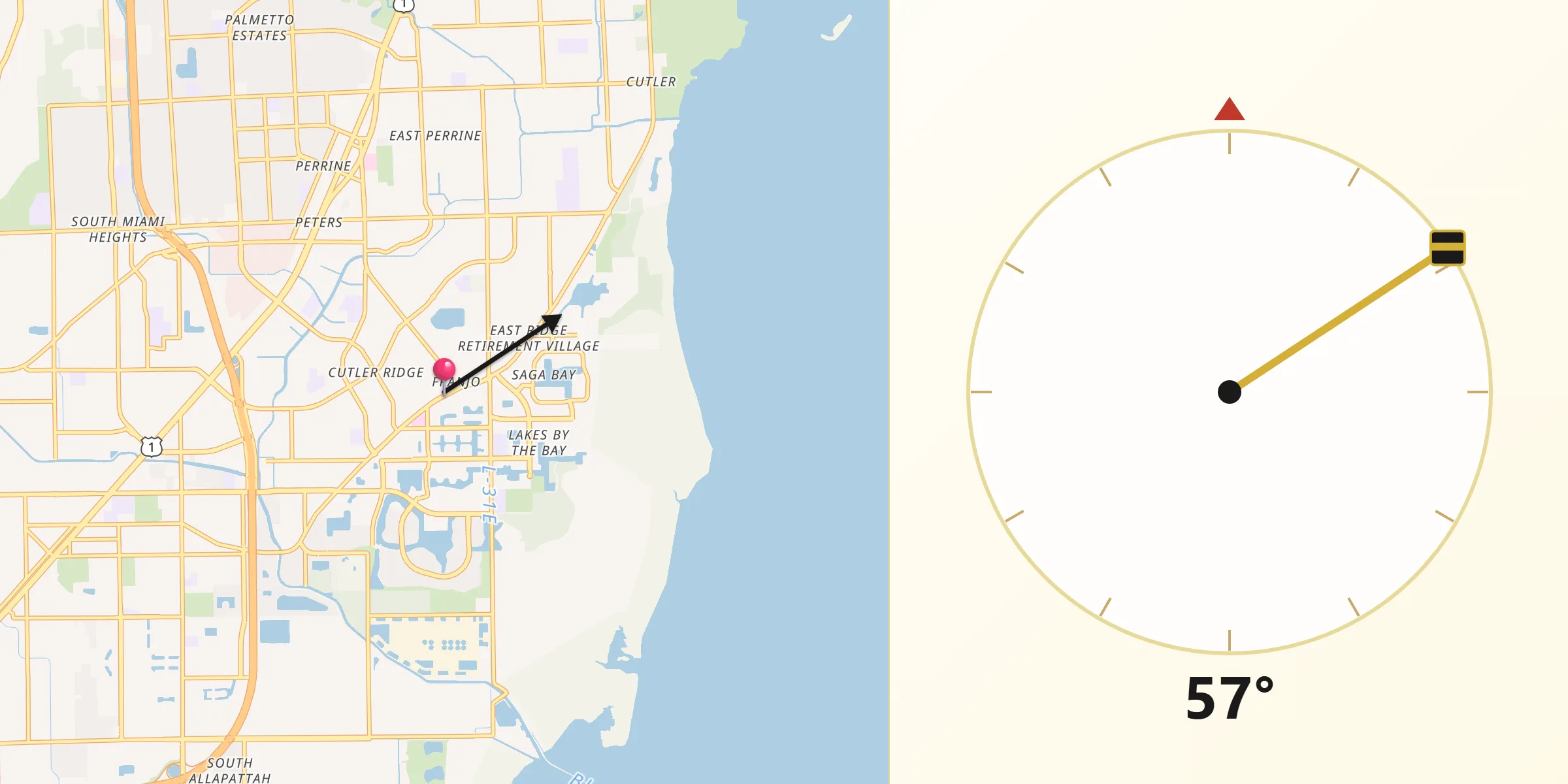 Qibla Direction from Cutler Bay