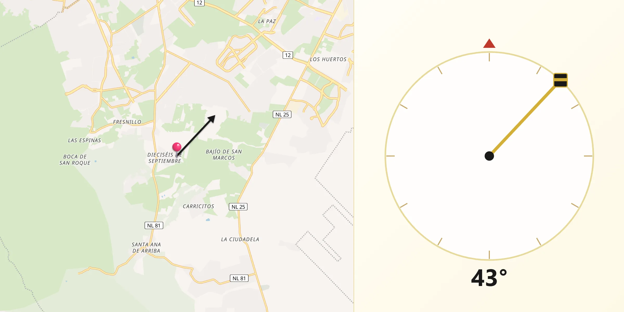 Dirección de la Qibla desde Dieciséis de Septiembre