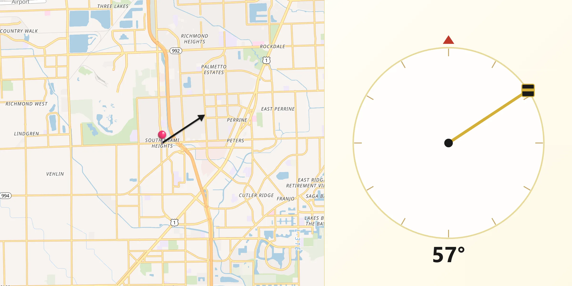 Qibla Direction from South Miami Heights