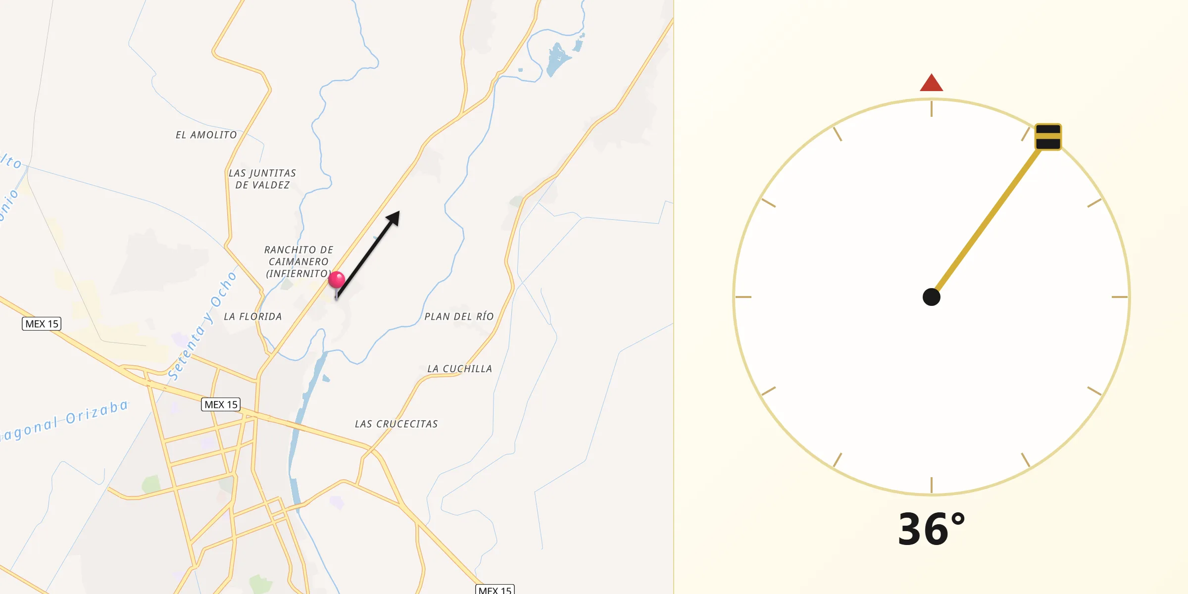Dirección de la Qibla desde Ladrilleras de Ocoro