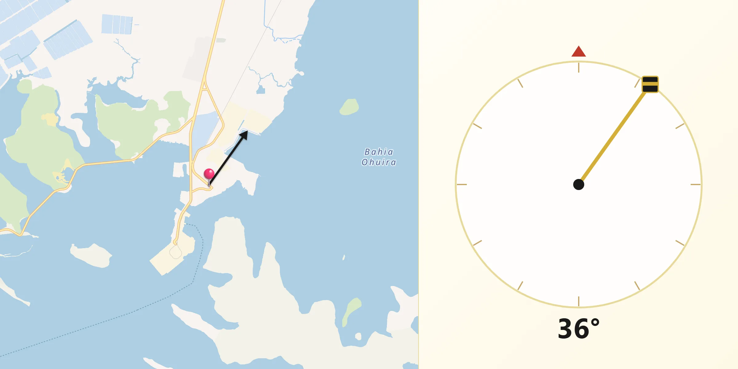 Dirección de la Qibla desde Topolobampo
