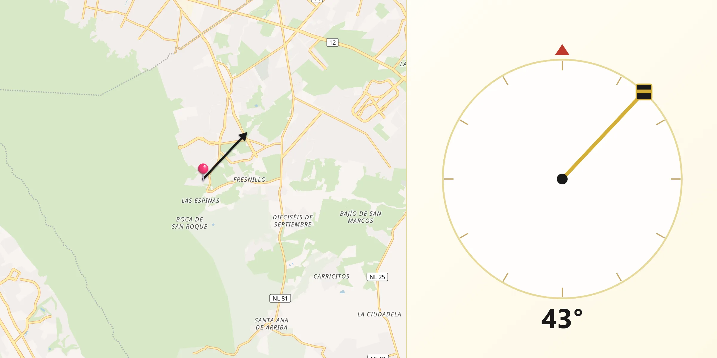 Dirección de la Qibla desde Bosques de San Pedro