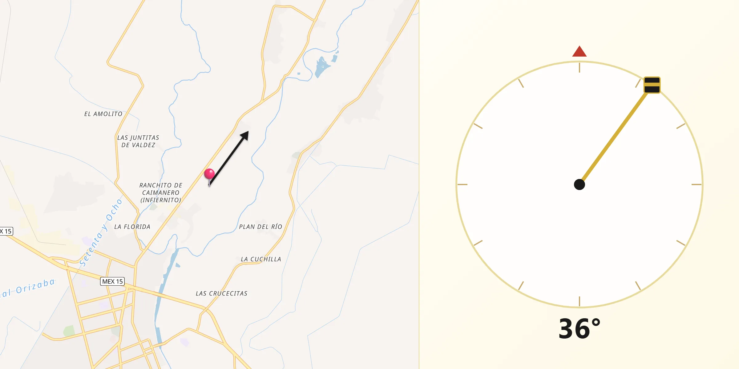 Dirección de la Qibla desde Caimanero