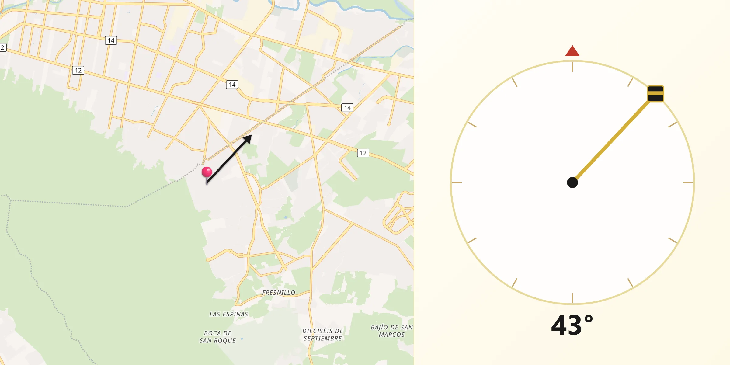 Dirección de la Qibla desde Jardines de la Silla