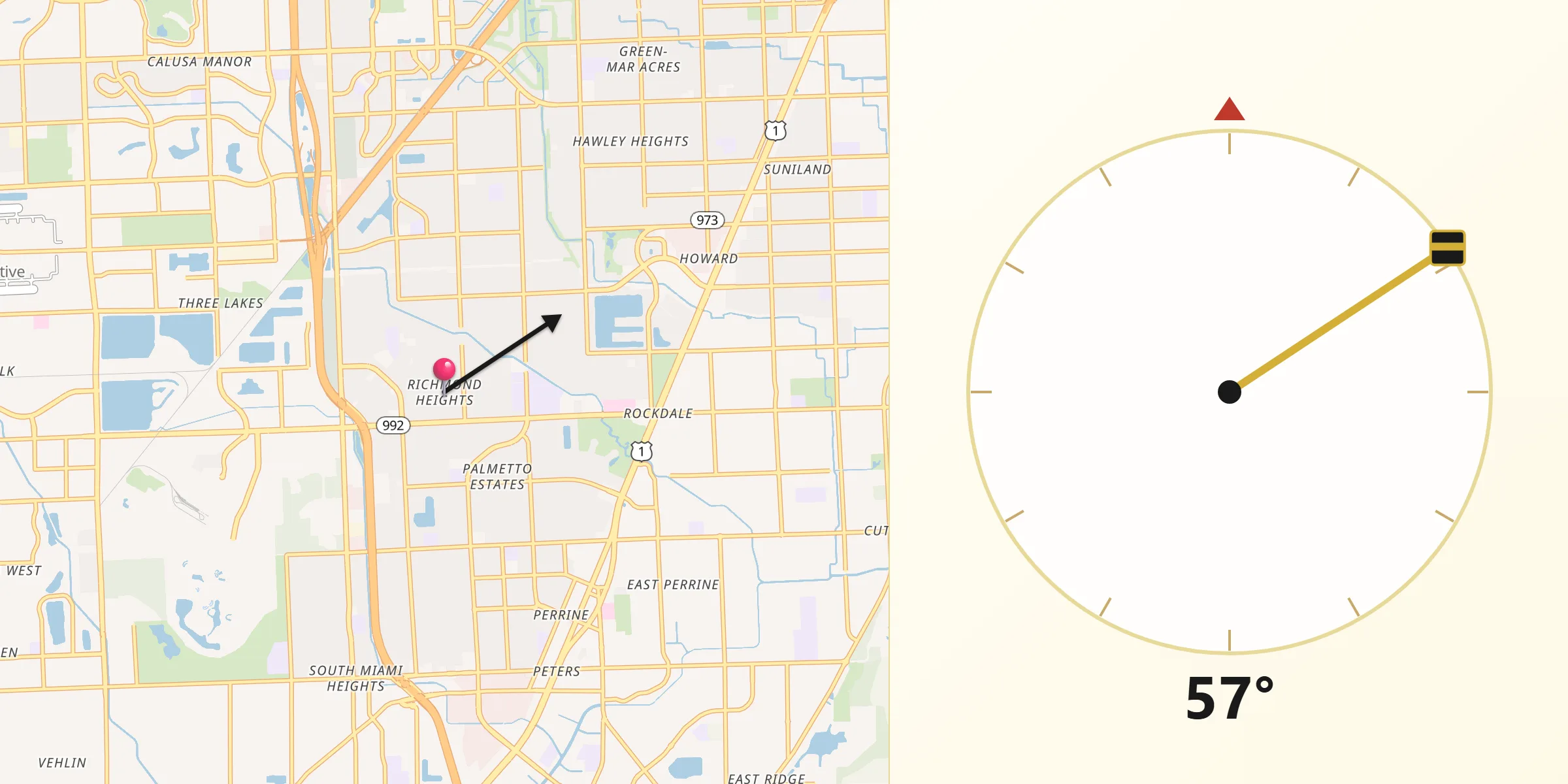 Qibla Direction from Richmond Heights