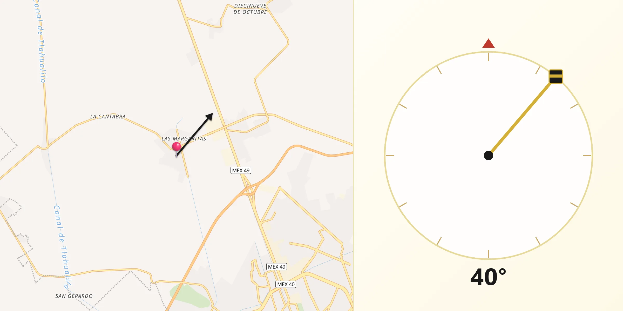 Dirección de la Qibla desde Transporte