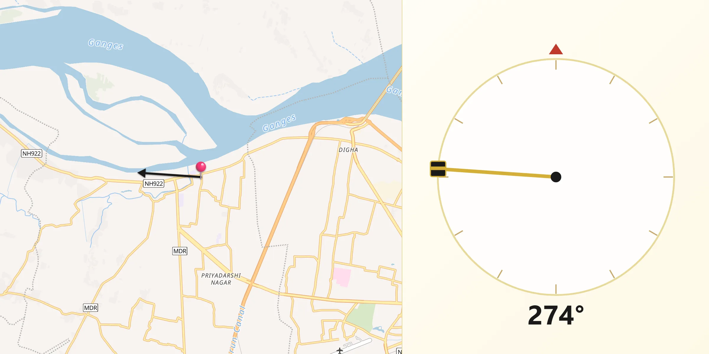 Qibla Direction from Dinapore