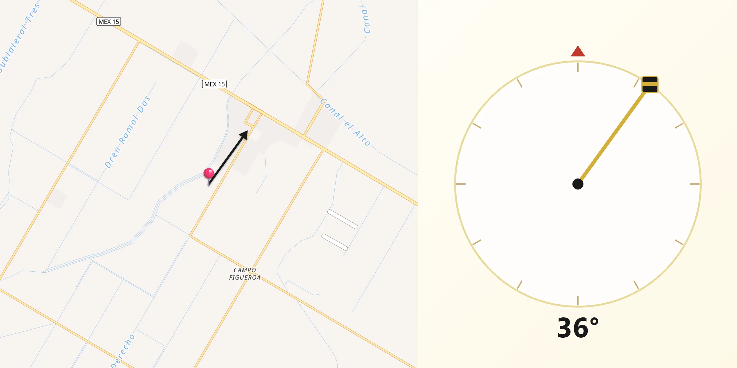 Dirección de la Qibla desde Colonia 24 de Febrero