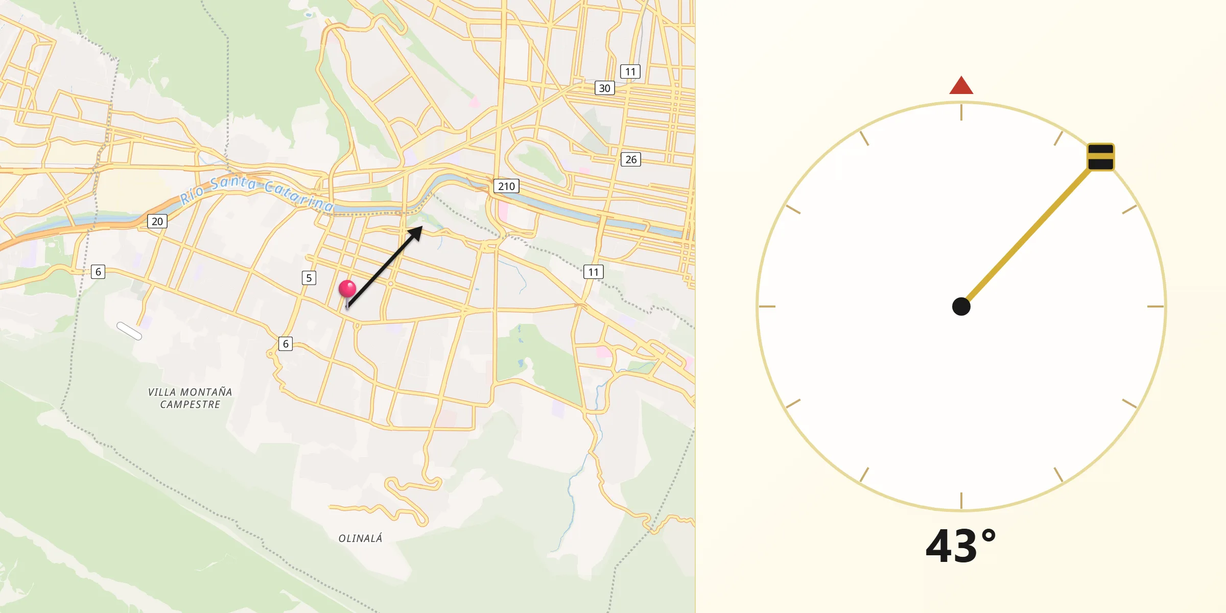 Dirección de la Qibla desde Garza García
