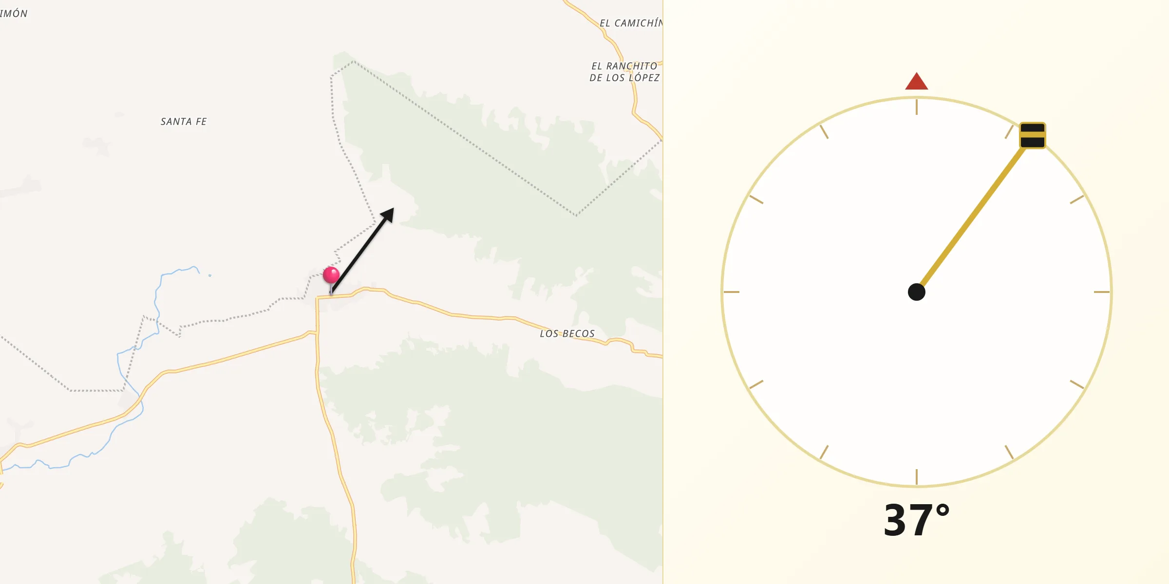 Dirección de la Qibla desde Higuera de los Vega