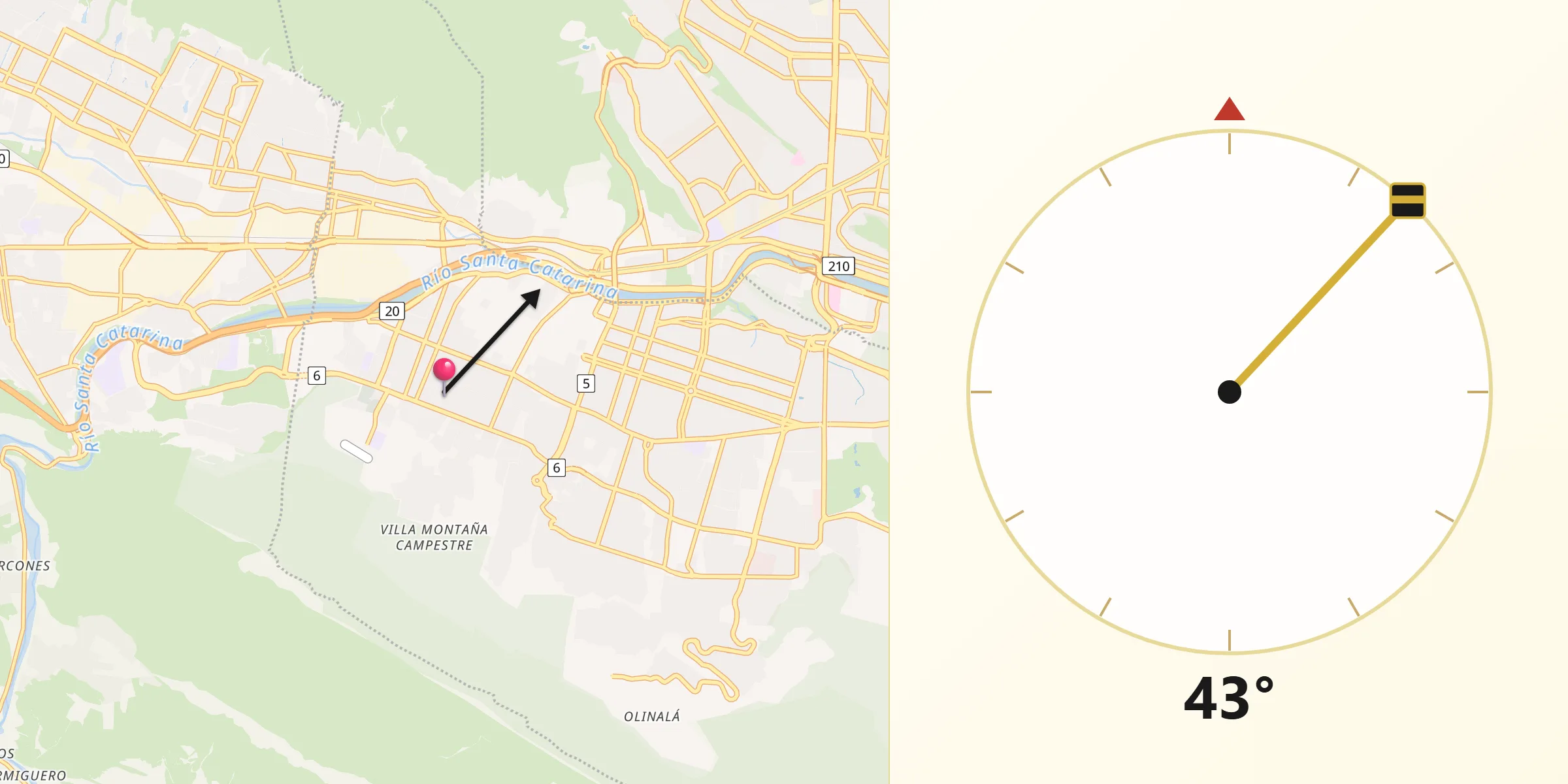 Dirección de la Qibla desde San Pedro Garza García