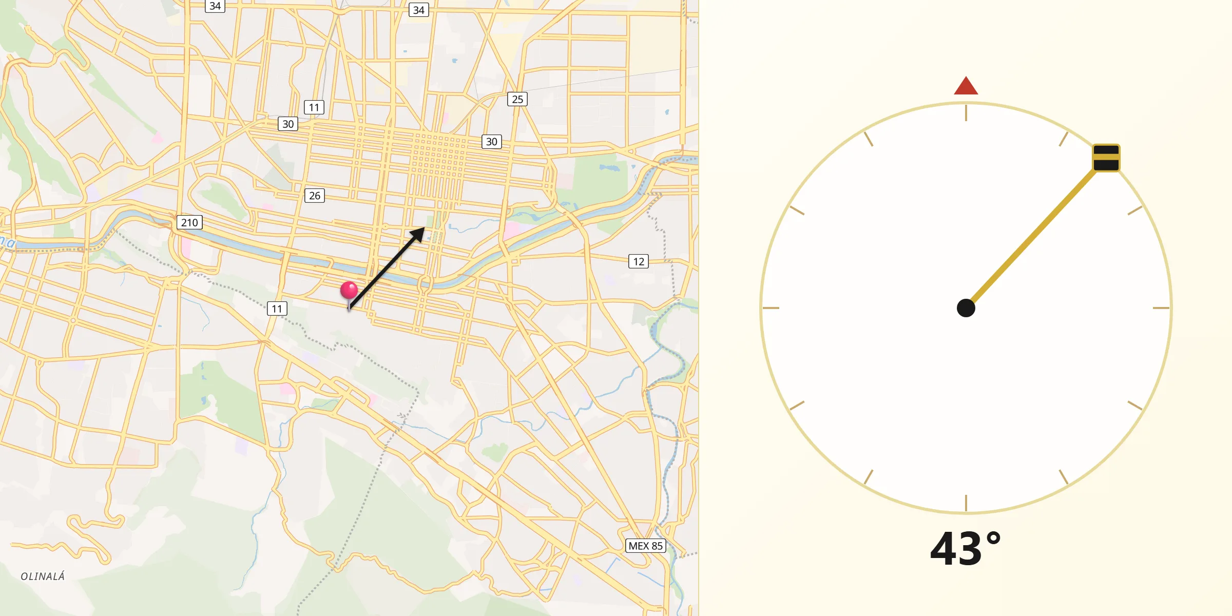 Dirección de la Qibla desde Colonia Independencia (Monterrey)