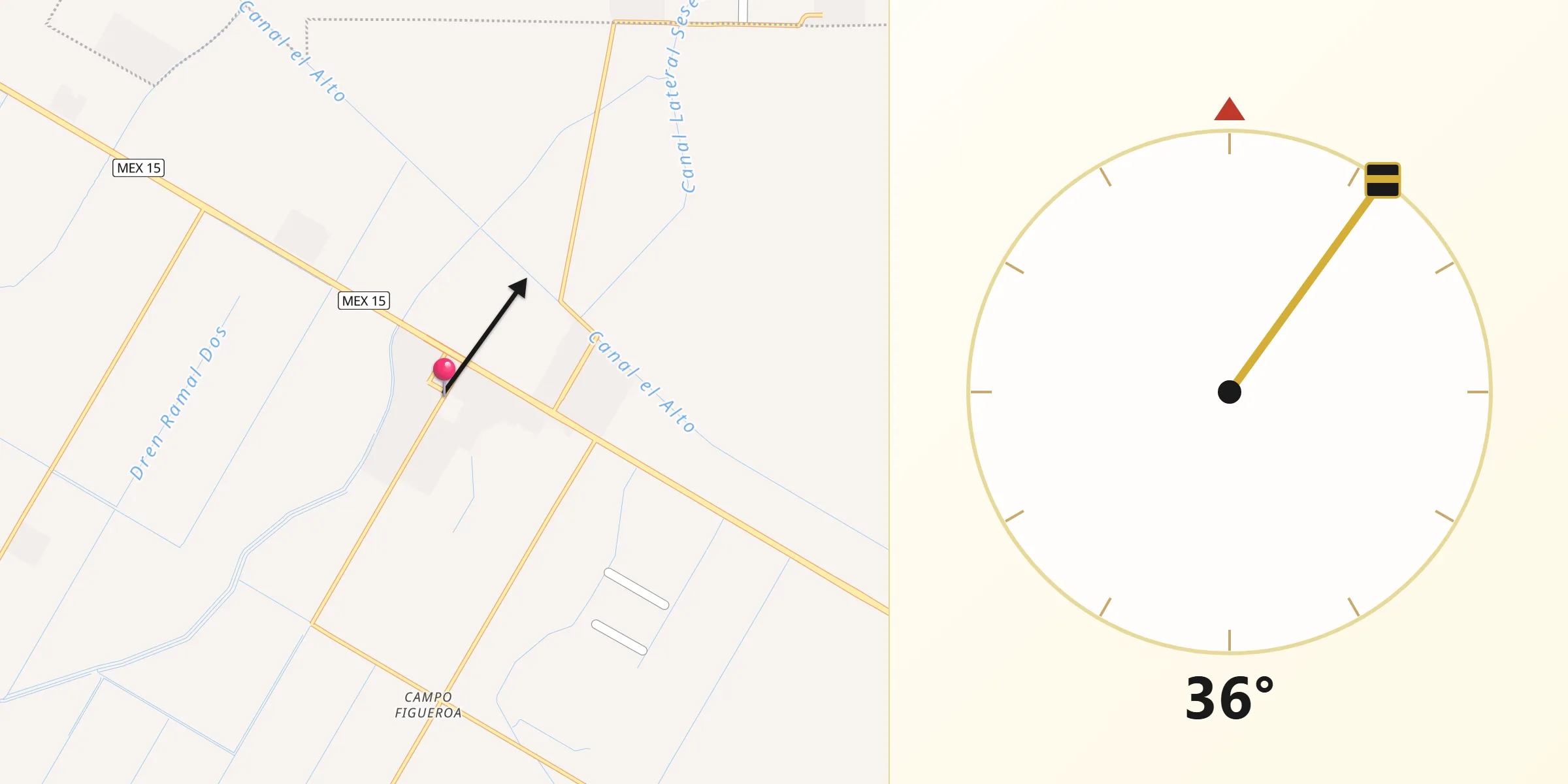Dirección de la Qibla desde Leyva Solano