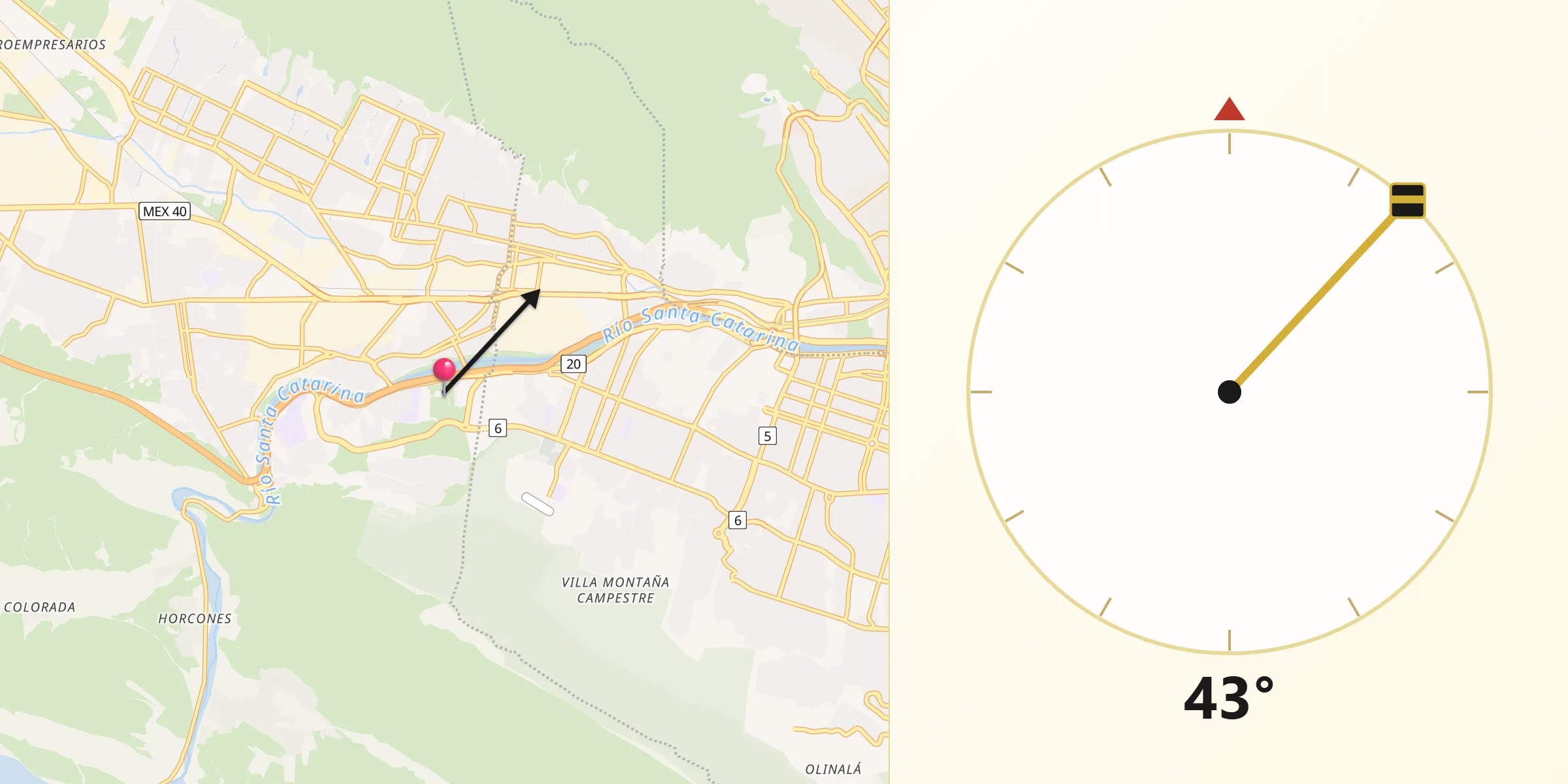 Dirección de la Qibla desde La Fama