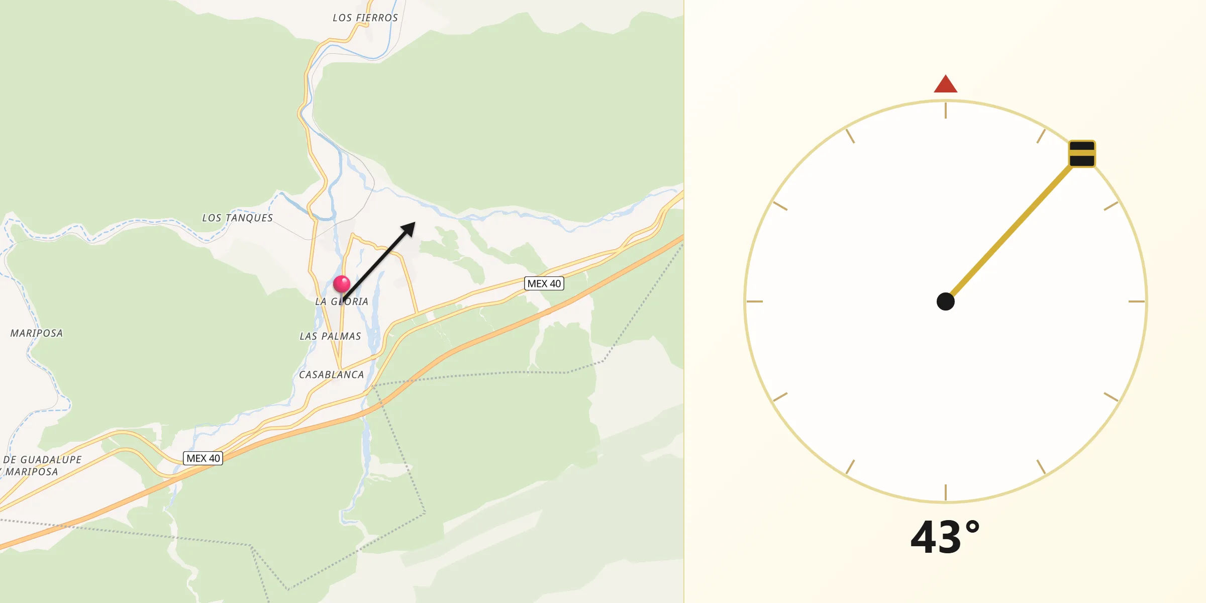 Dirección de la Qibla desde La Gloria
