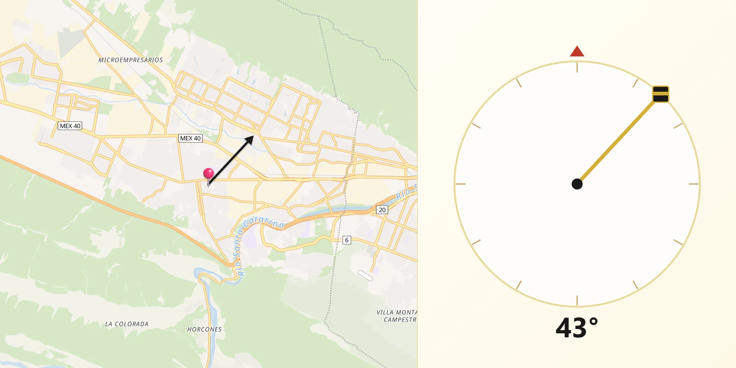 Dirección de la Qibla desde Ciudad Santa Catarina