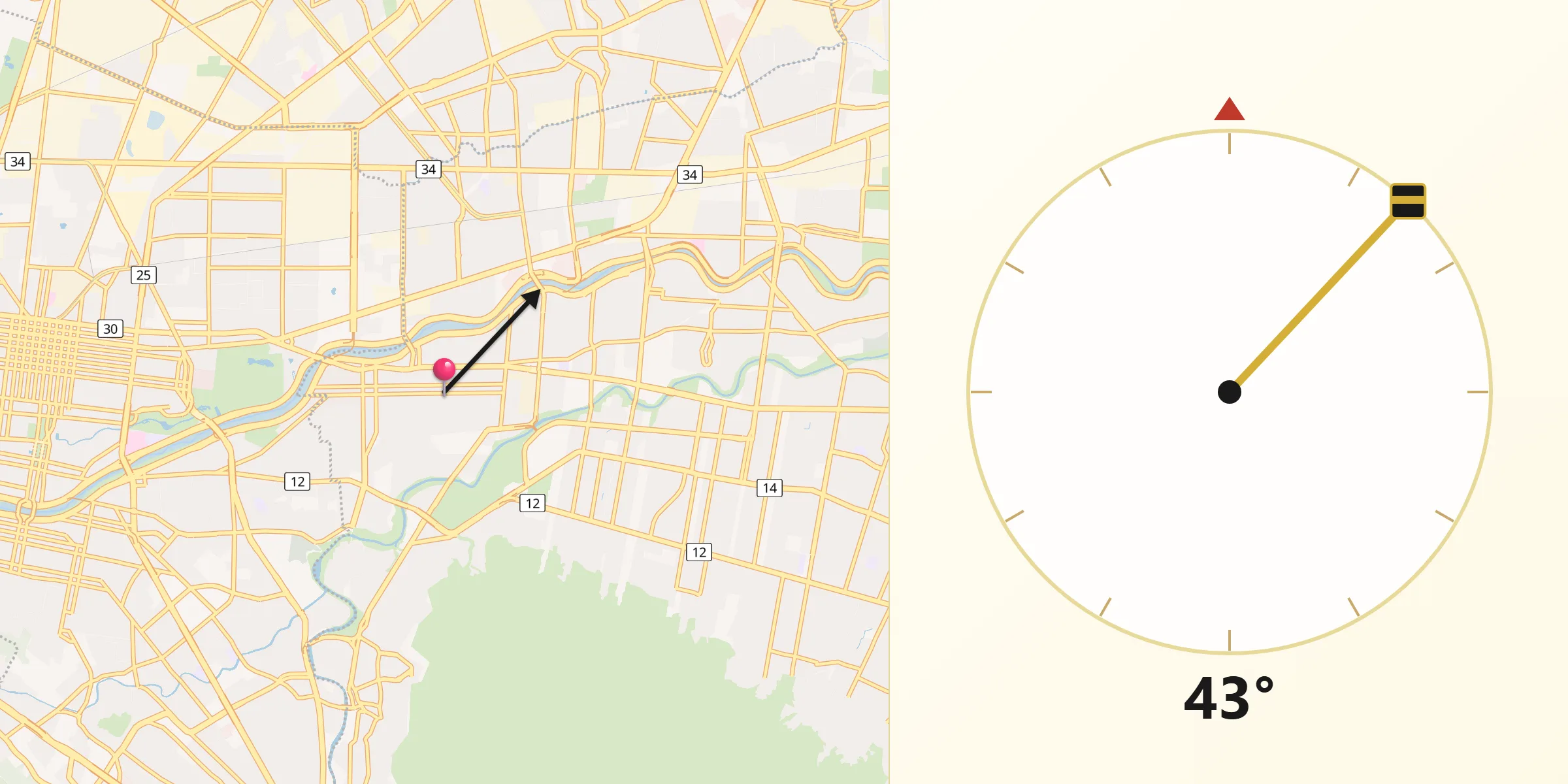 Dirección de la Qibla desde Guadalupe
