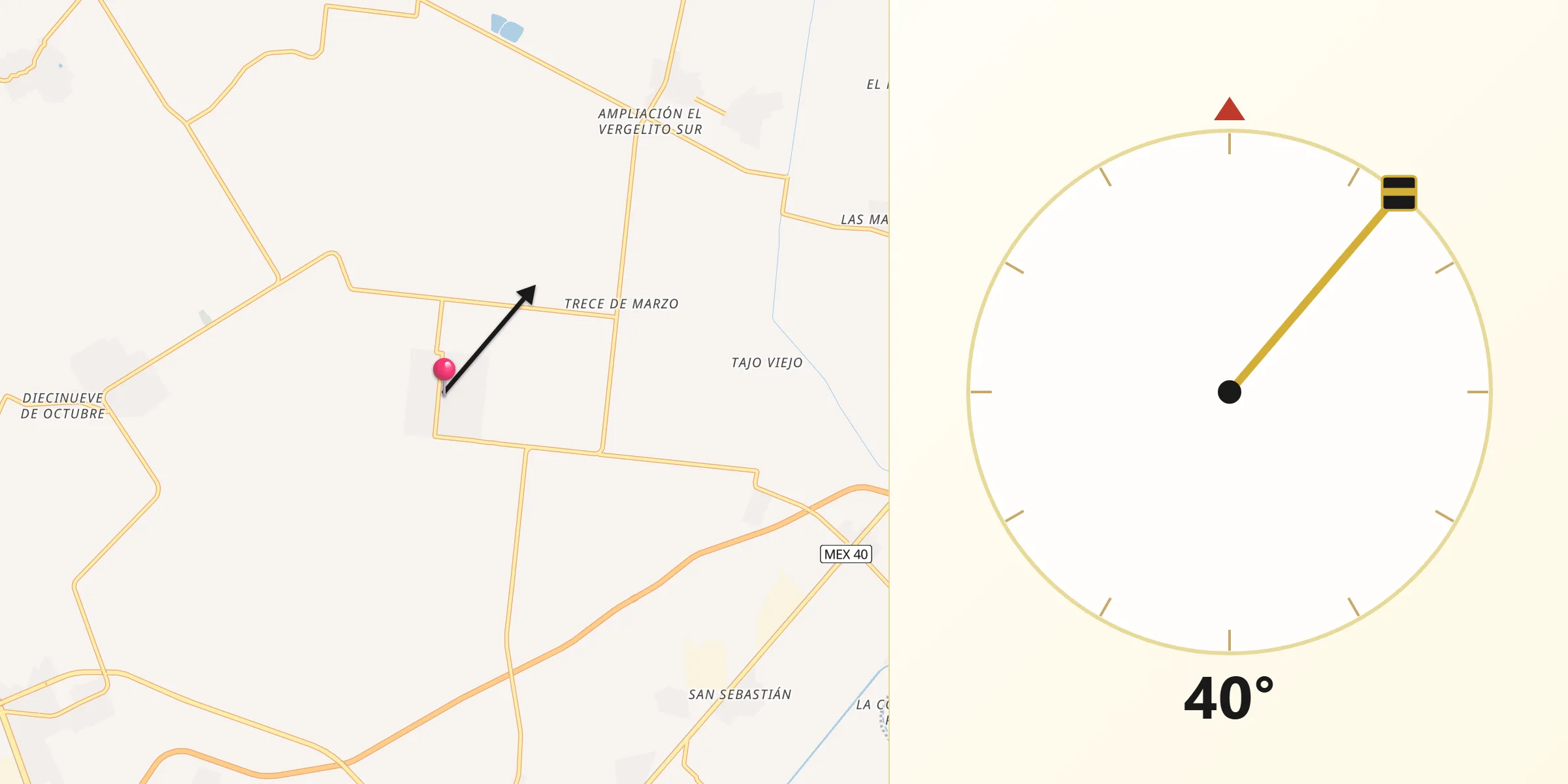 Dirección de la Qibla desde La Popular