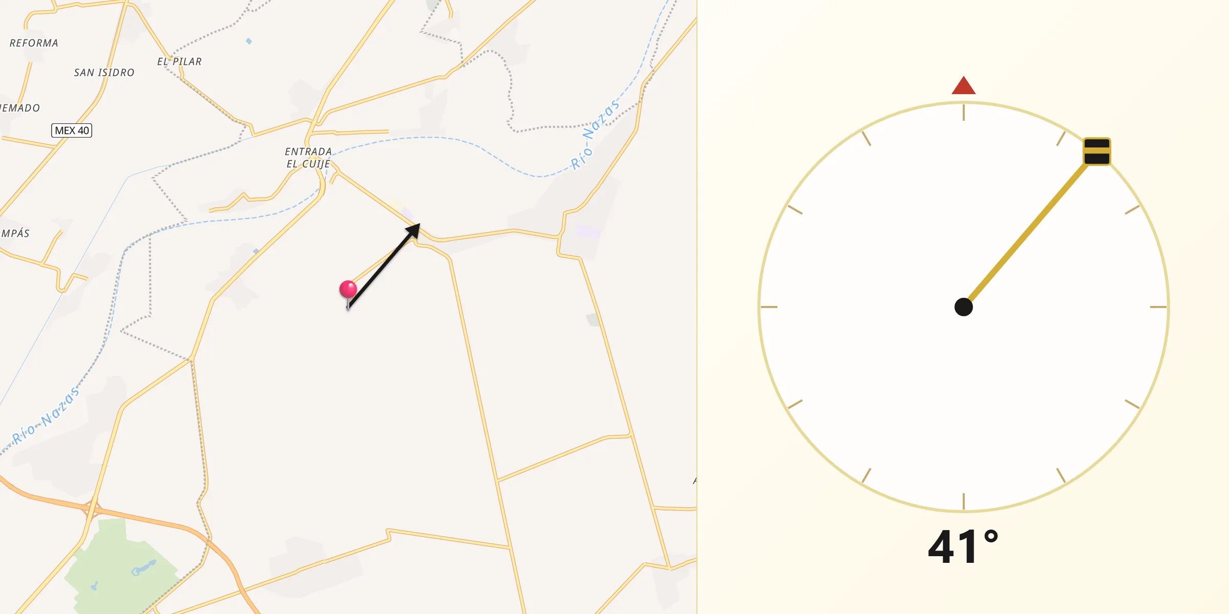 Dirección de la Qibla desde Purísima