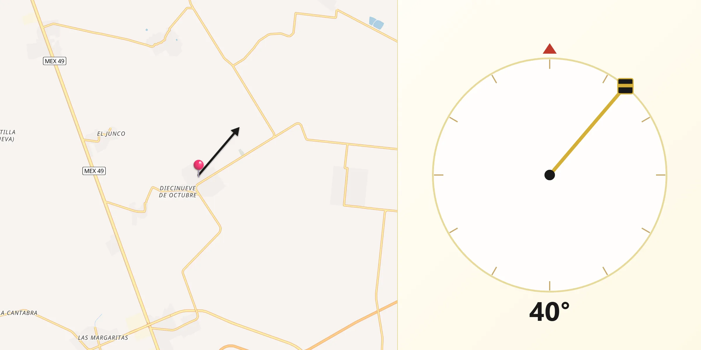 Dirección de la Qibla desde Pastor Rovaix