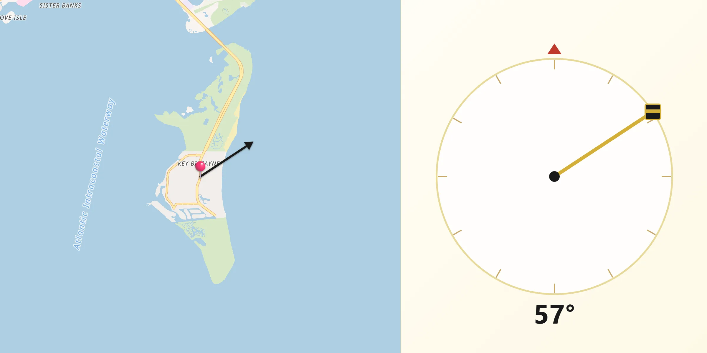 Qibla Direction from Key Biscayne