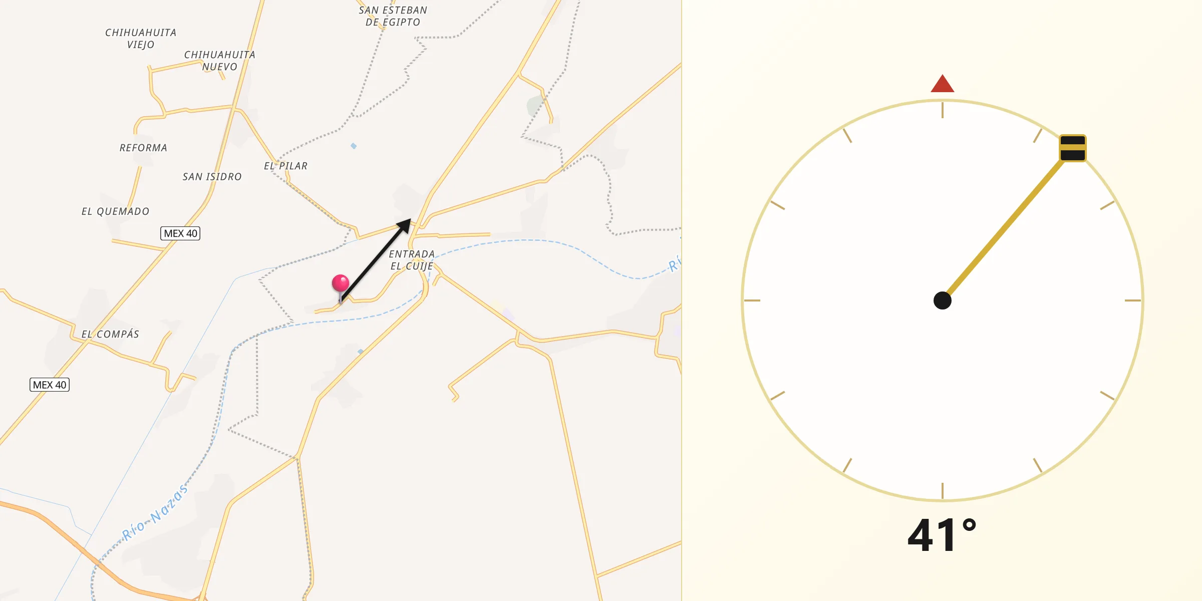 Dirección de la Qibla desde El Cuije