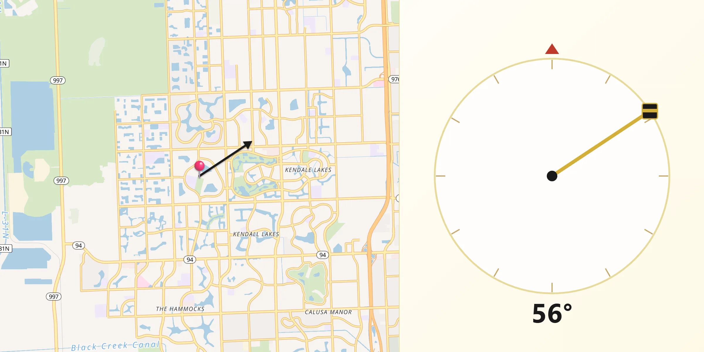 Qibla Direction from Kendall West