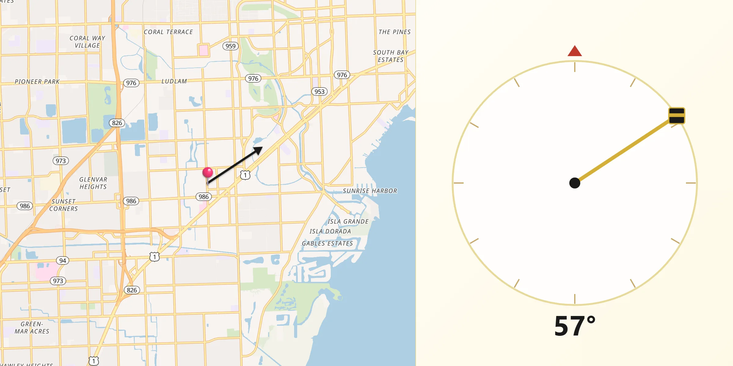 Qibla Direction from South Miami