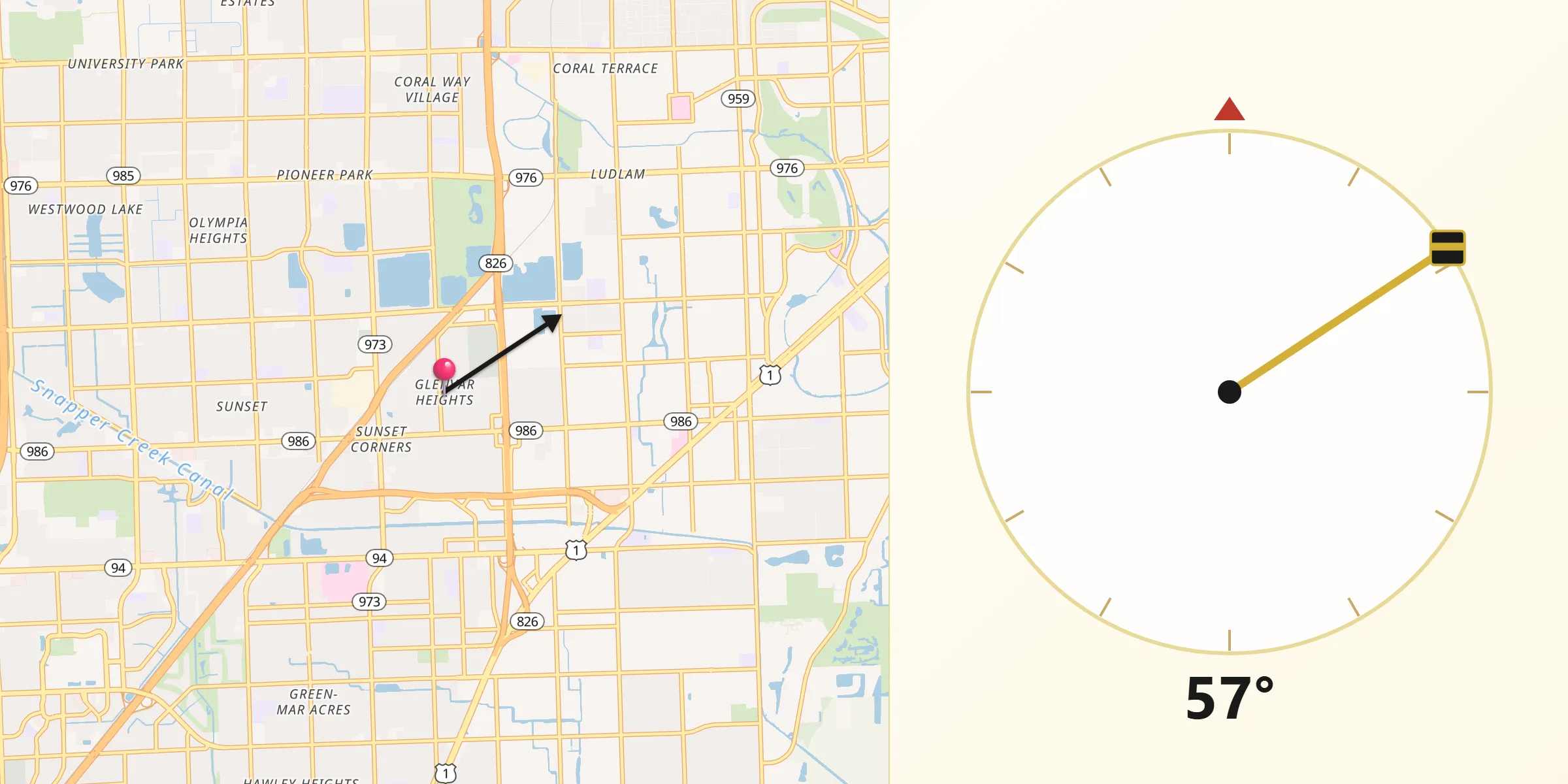 Qibla Direction from Glenvar Heights