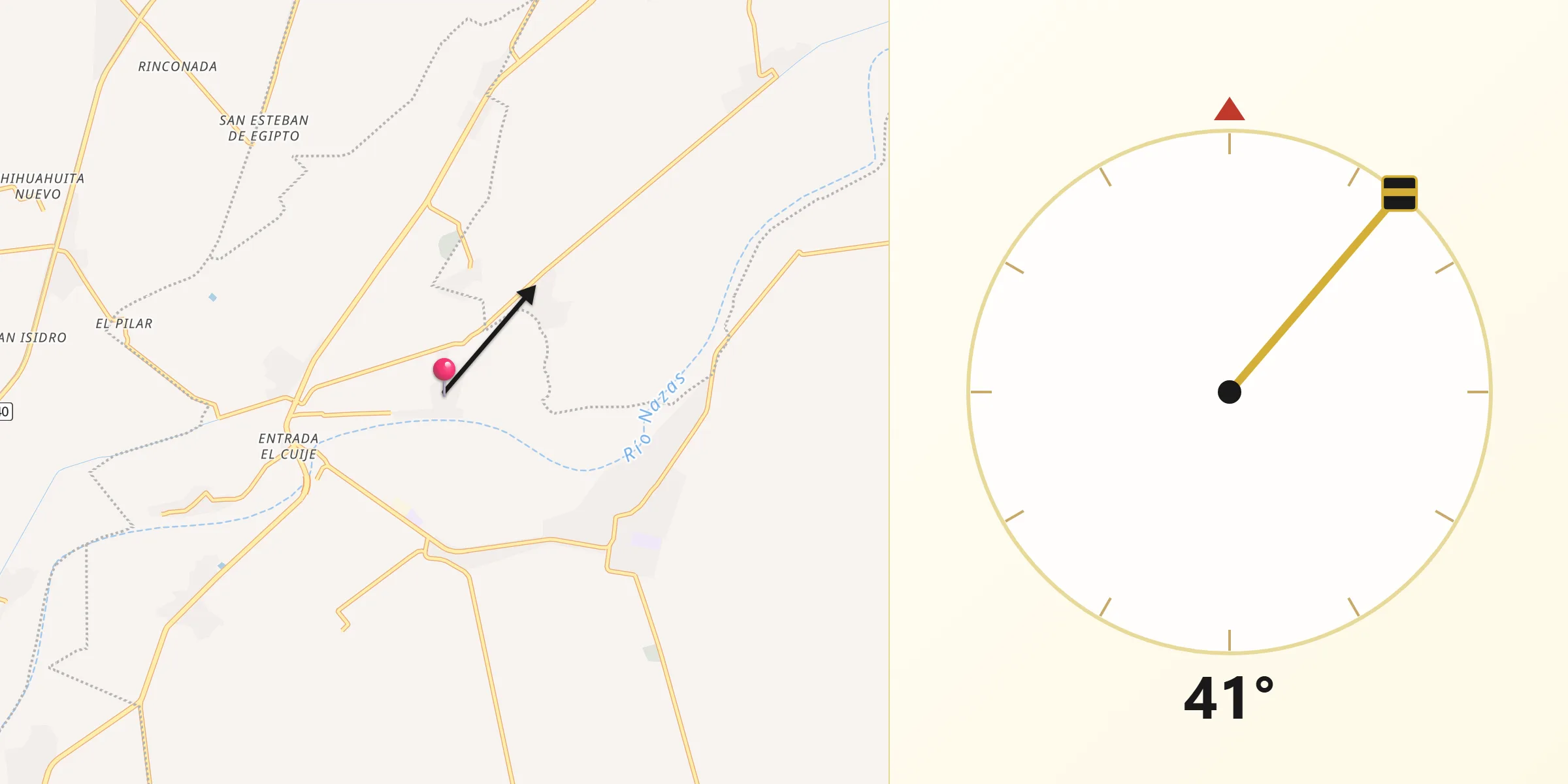 Dirección de la Qibla desde Santa Ana del Pilar