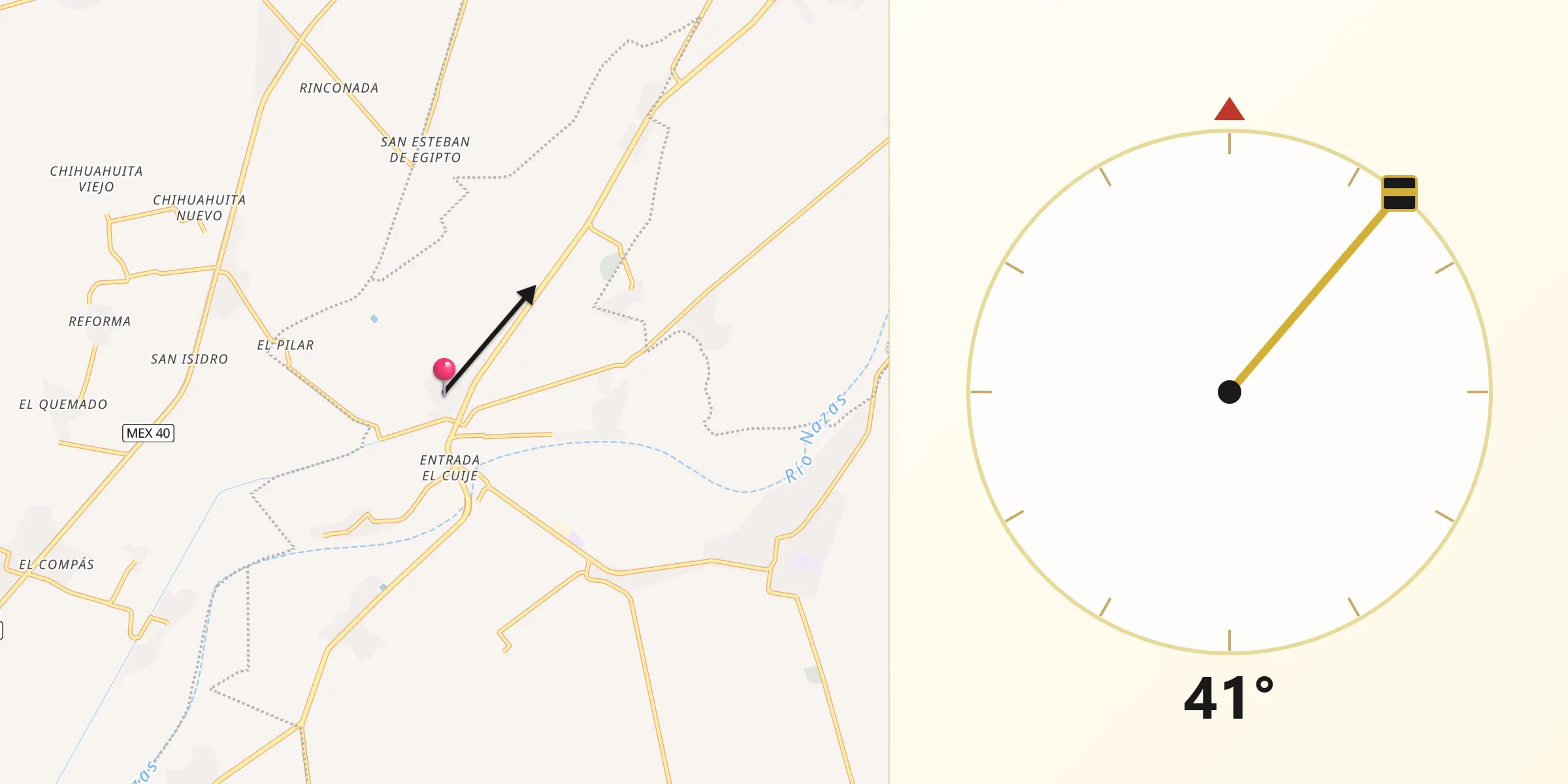 Dirección de la Qibla desde Veinte de Noviembre