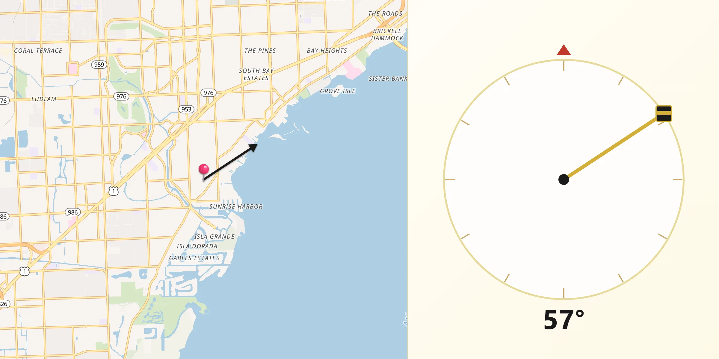 Qibla Direction from Coconut Grove