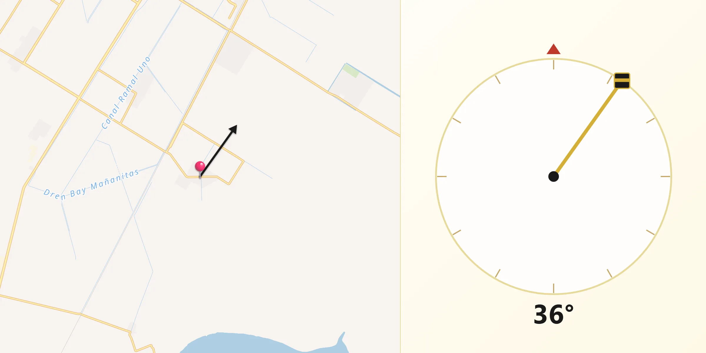 Dirección de la Qibla desde Ejido Ohuira