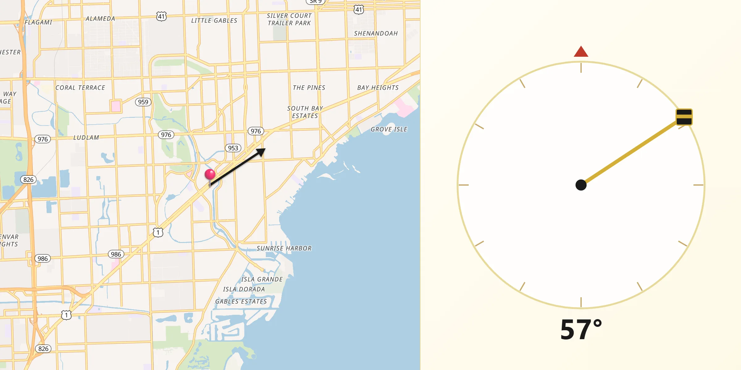 Qibla Direction from Coral Gables