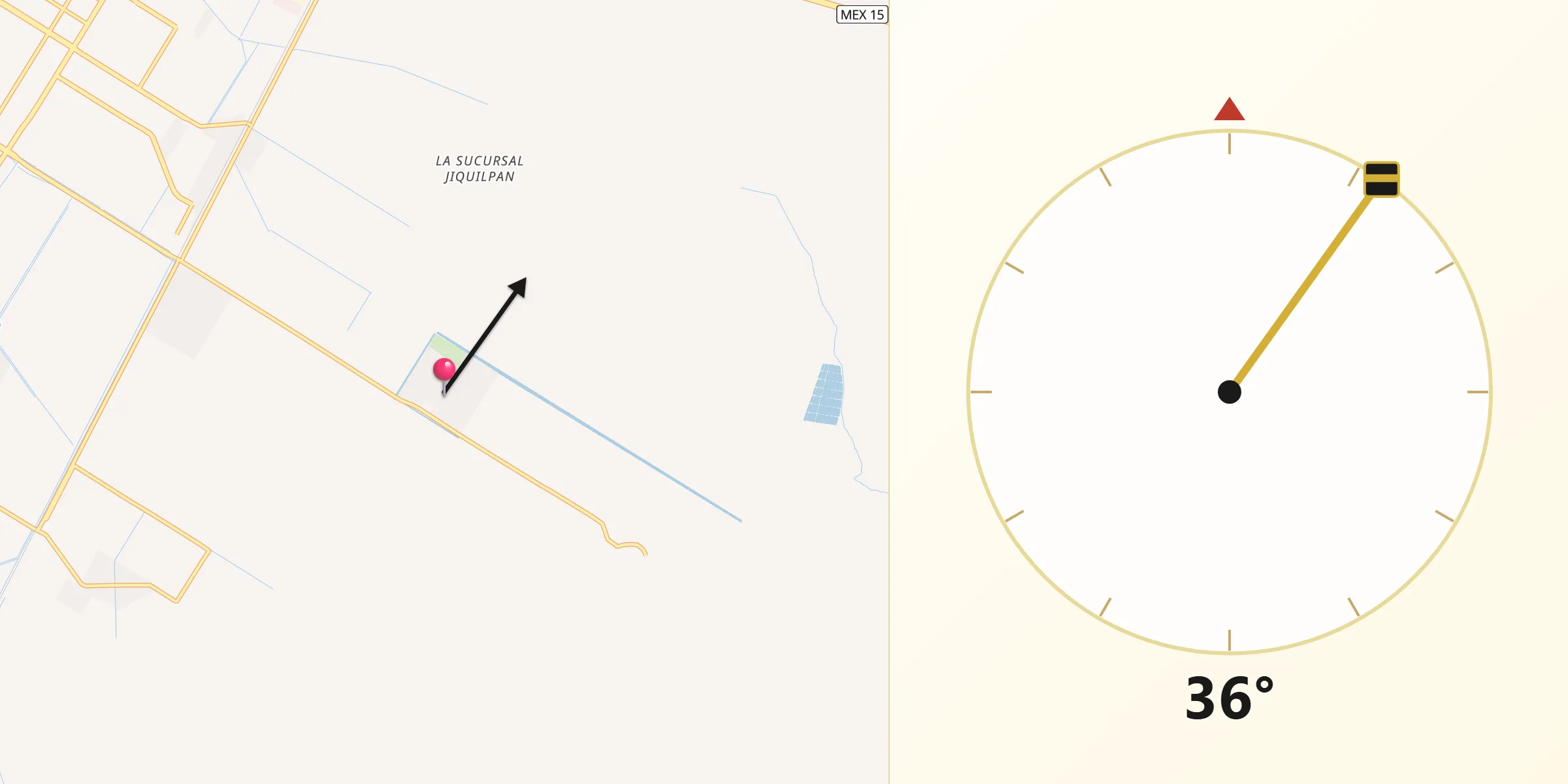 Dirección de la Qibla desde Primero de Mayo