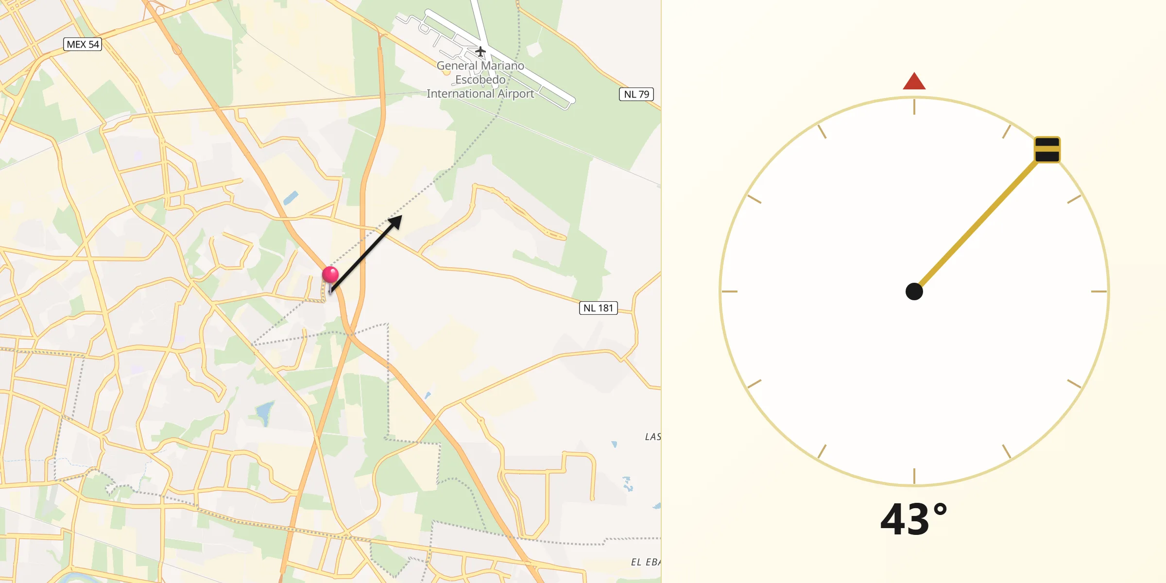 Dirección de la Qibla desde Paseo de San Javier