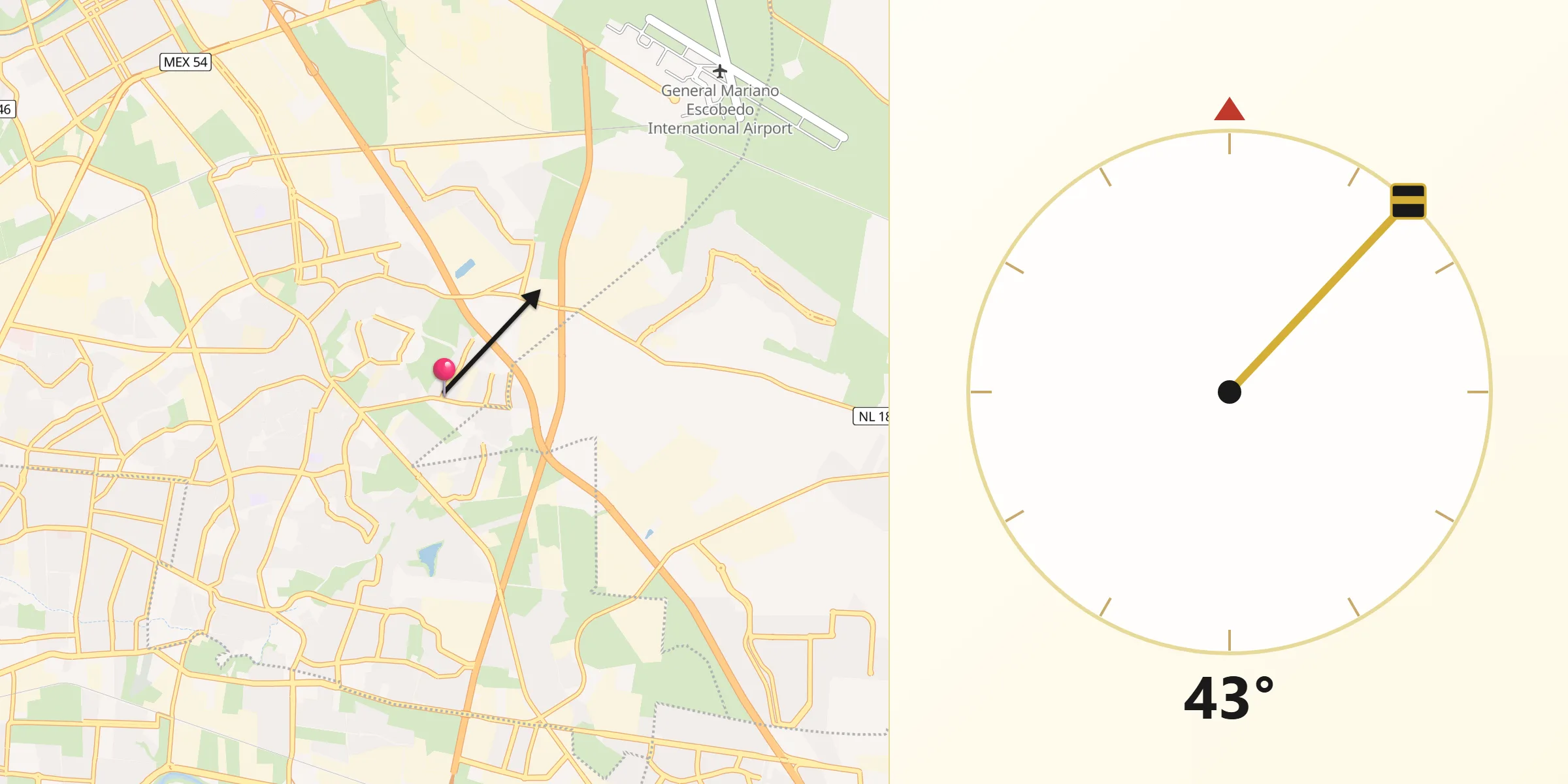 Dirección de la Qibla desde Misión San Pablo