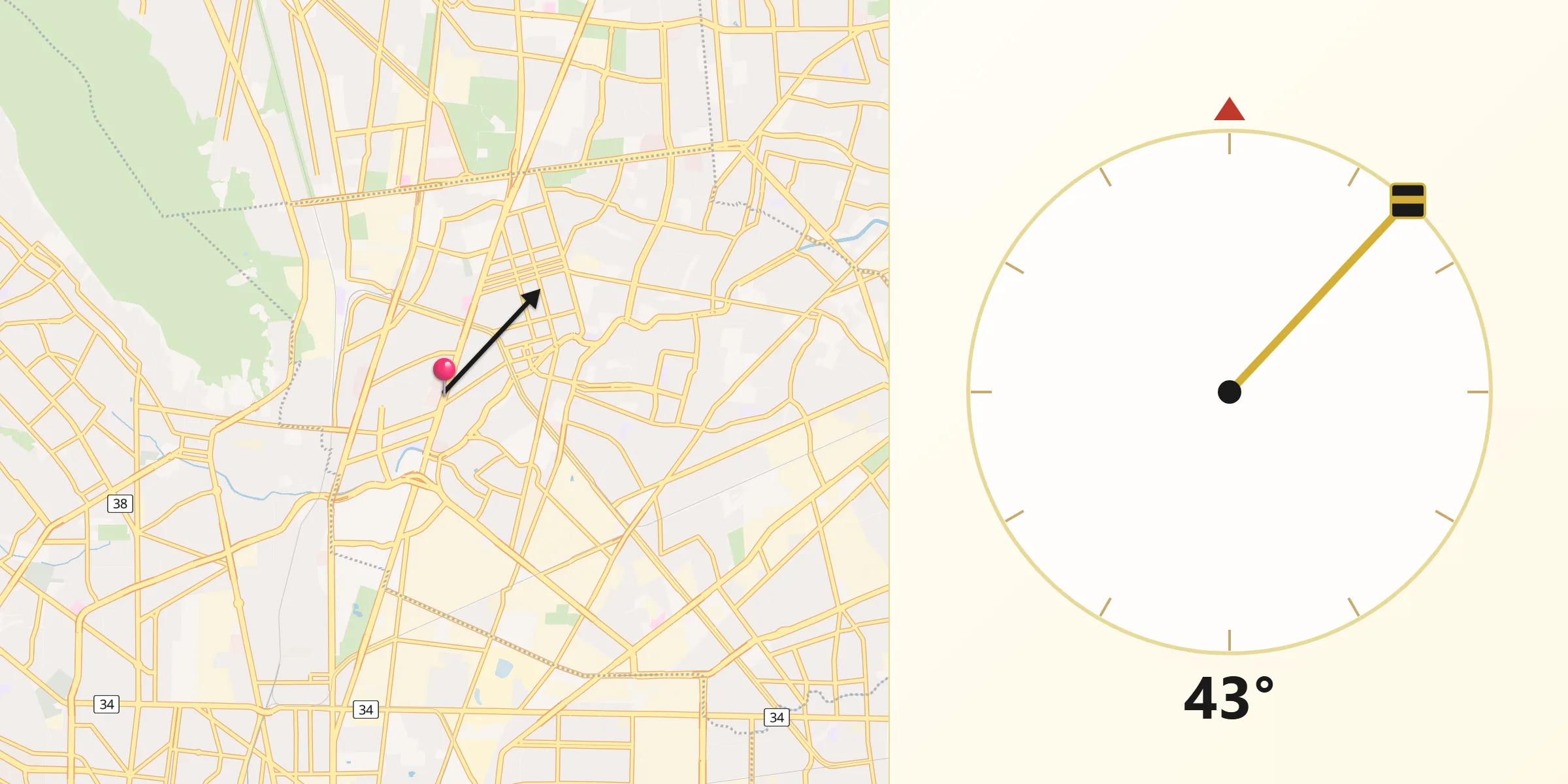 Dirección de la Qibla desde San Nicolás de los Garza