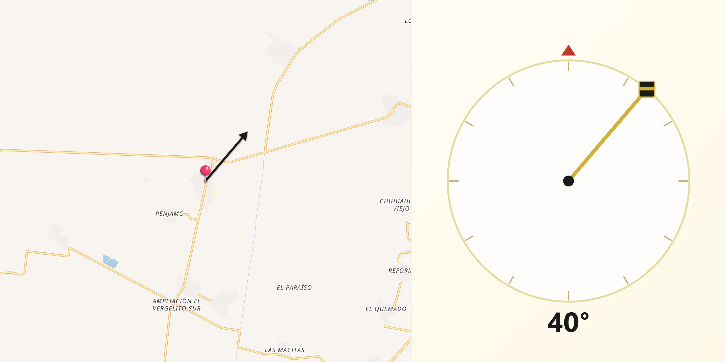 Dirección de la Qibla desde Esmeralda