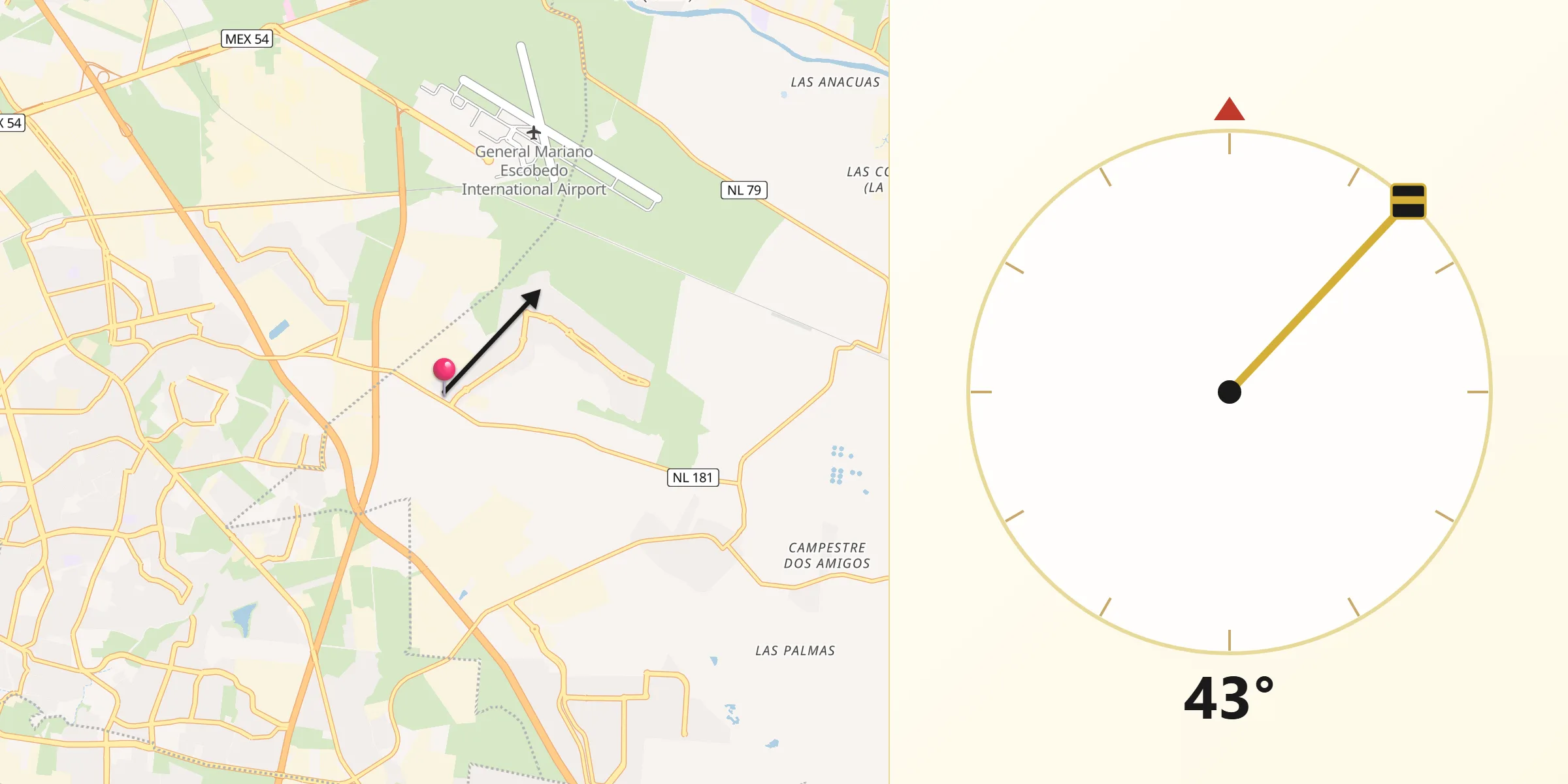 Dirección de la Qibla desde Lomas de San Martín