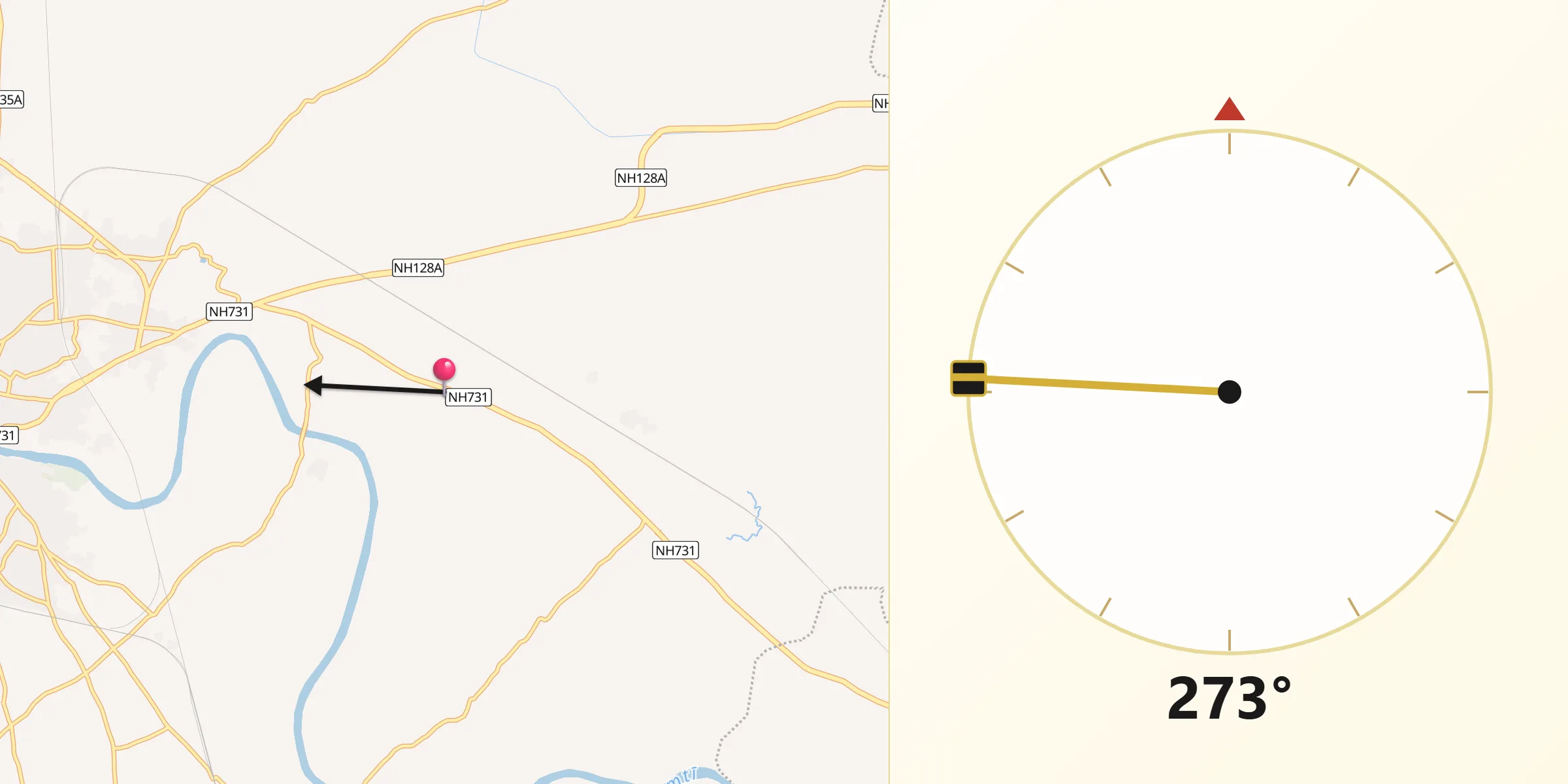 Qibla Direction from Jaunpur