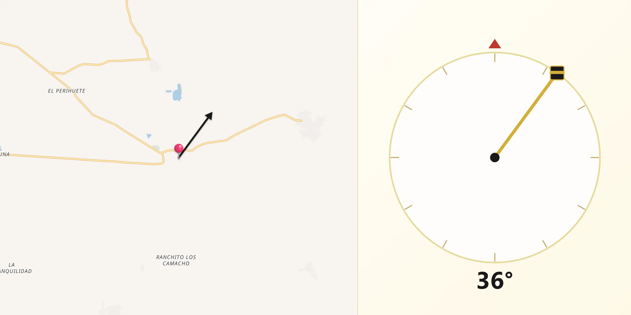 Dirección de la Qibla desde Llano Grande