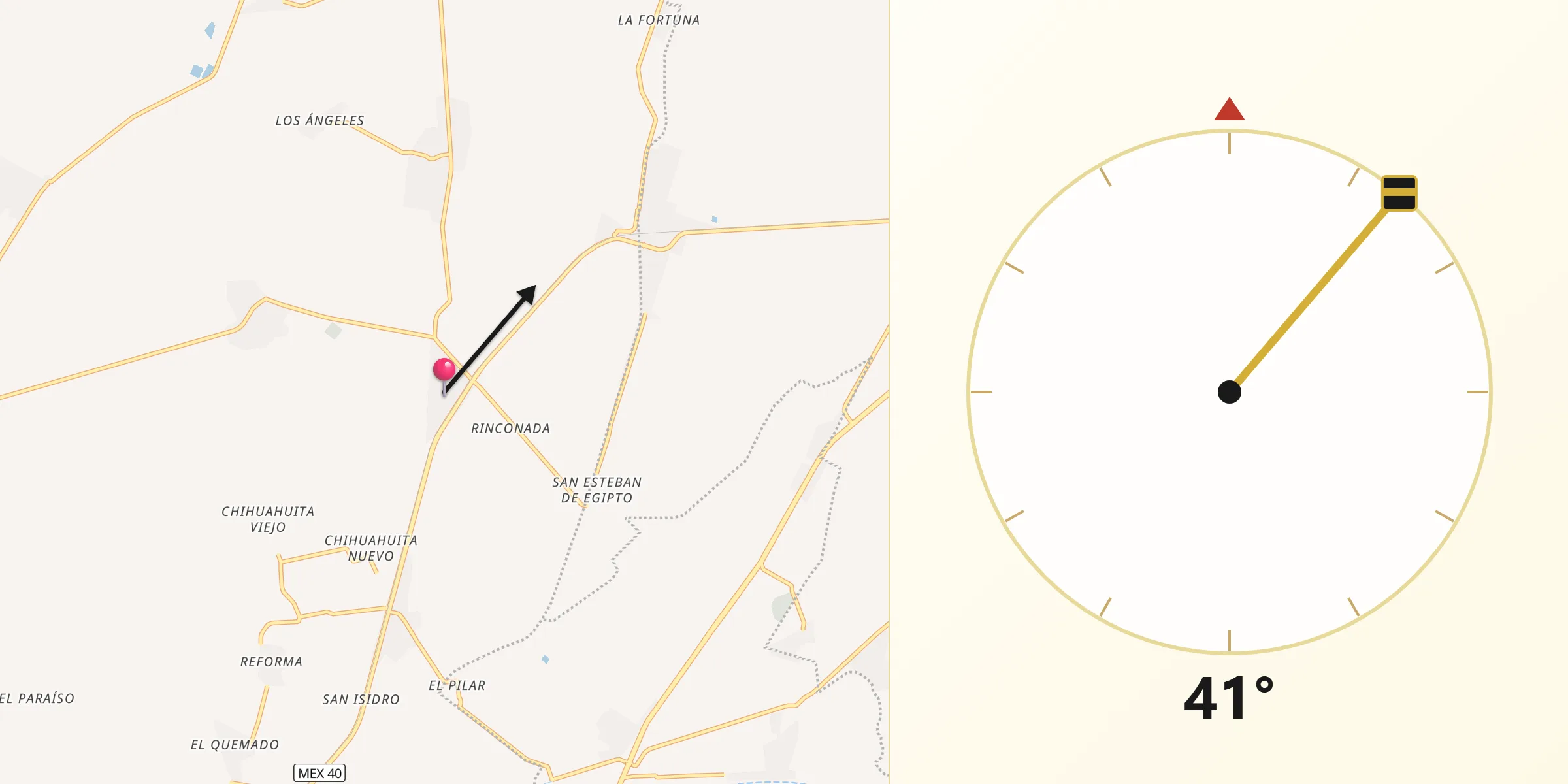 Dirección de la Qibla desde Villa Gregorio García