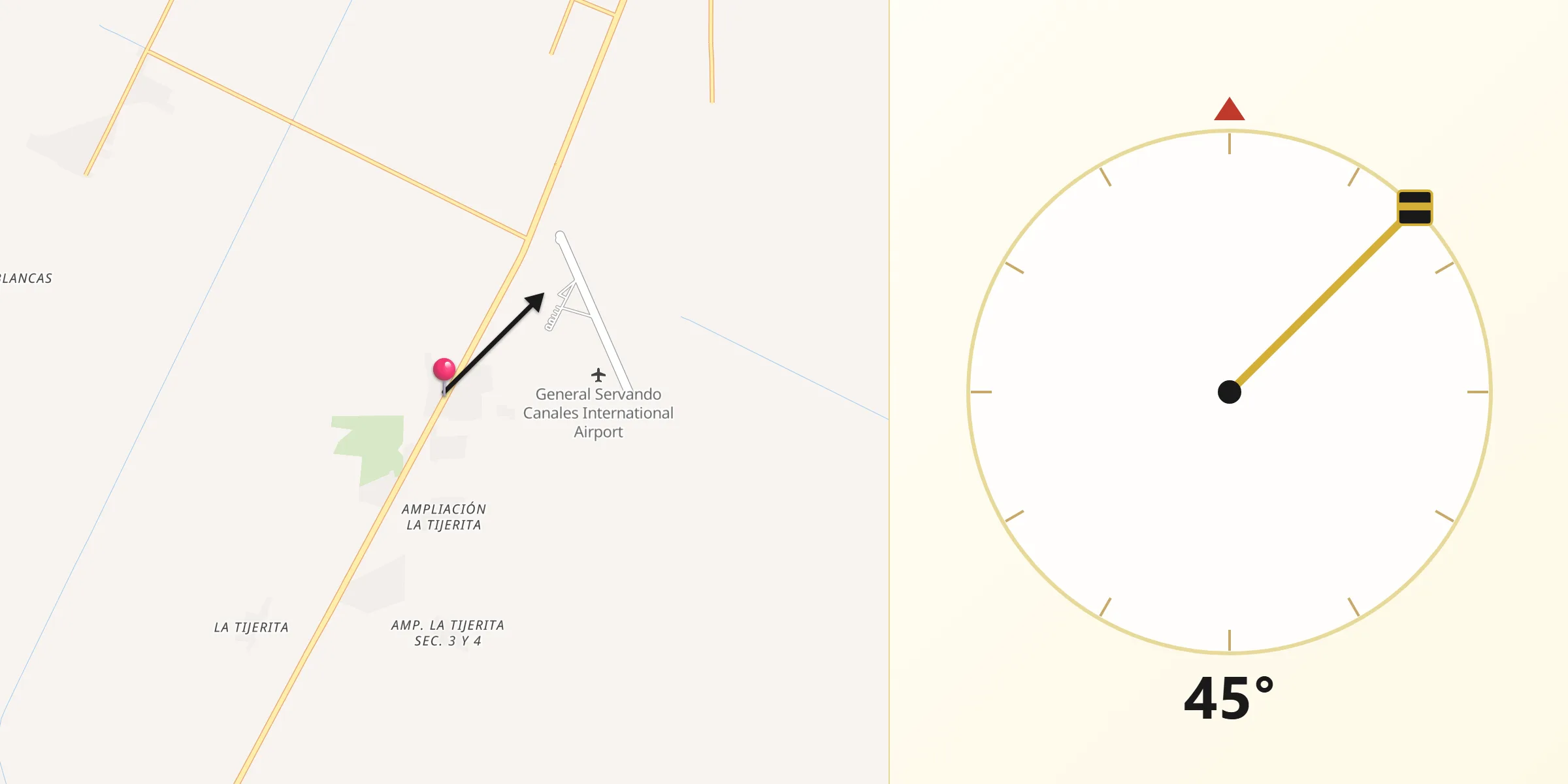 Dirección de la Qibla desde El Galaneño