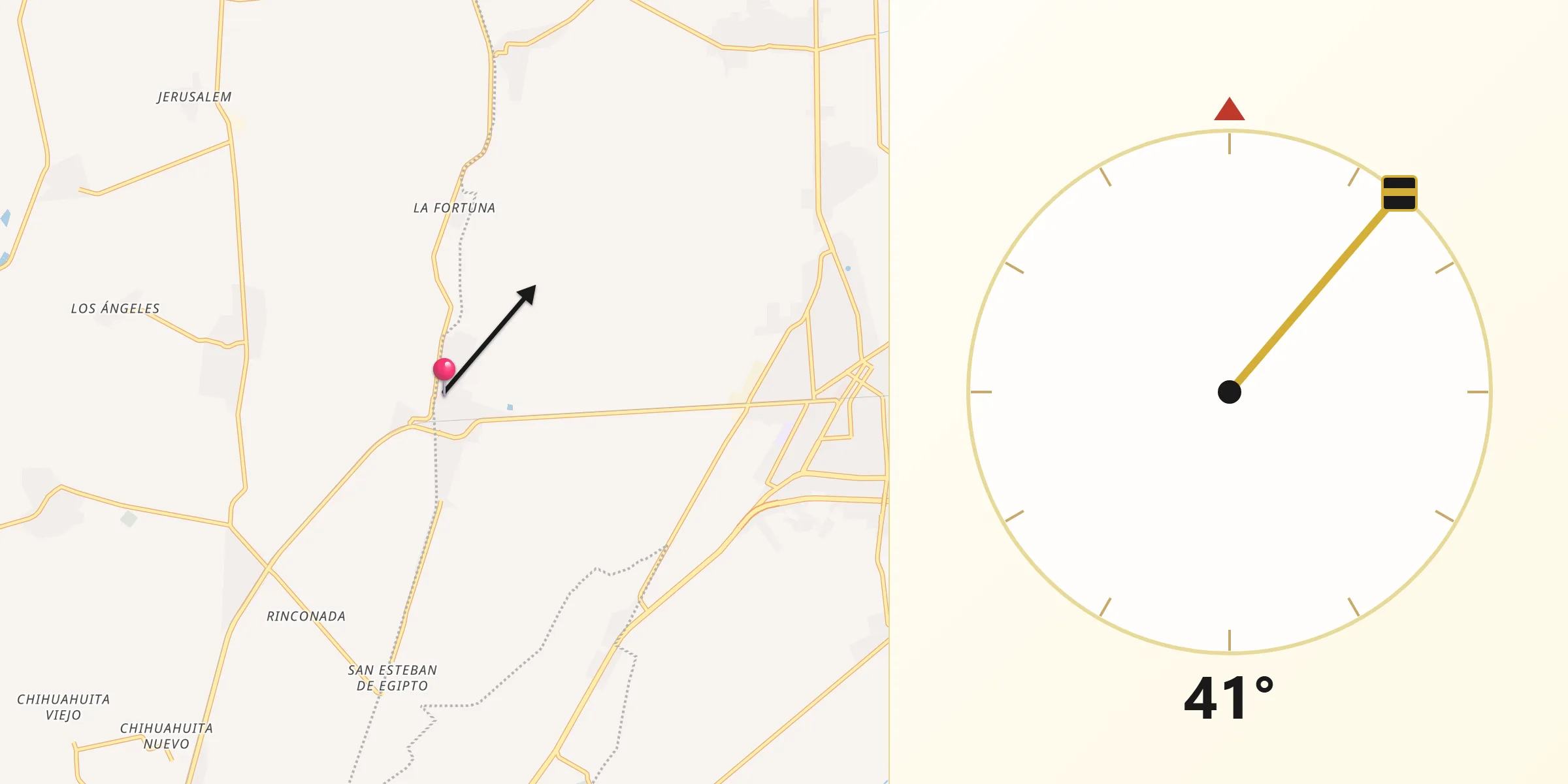 Dirección de la Qibla desde El Porvenir (El Porvenir de Arriba)