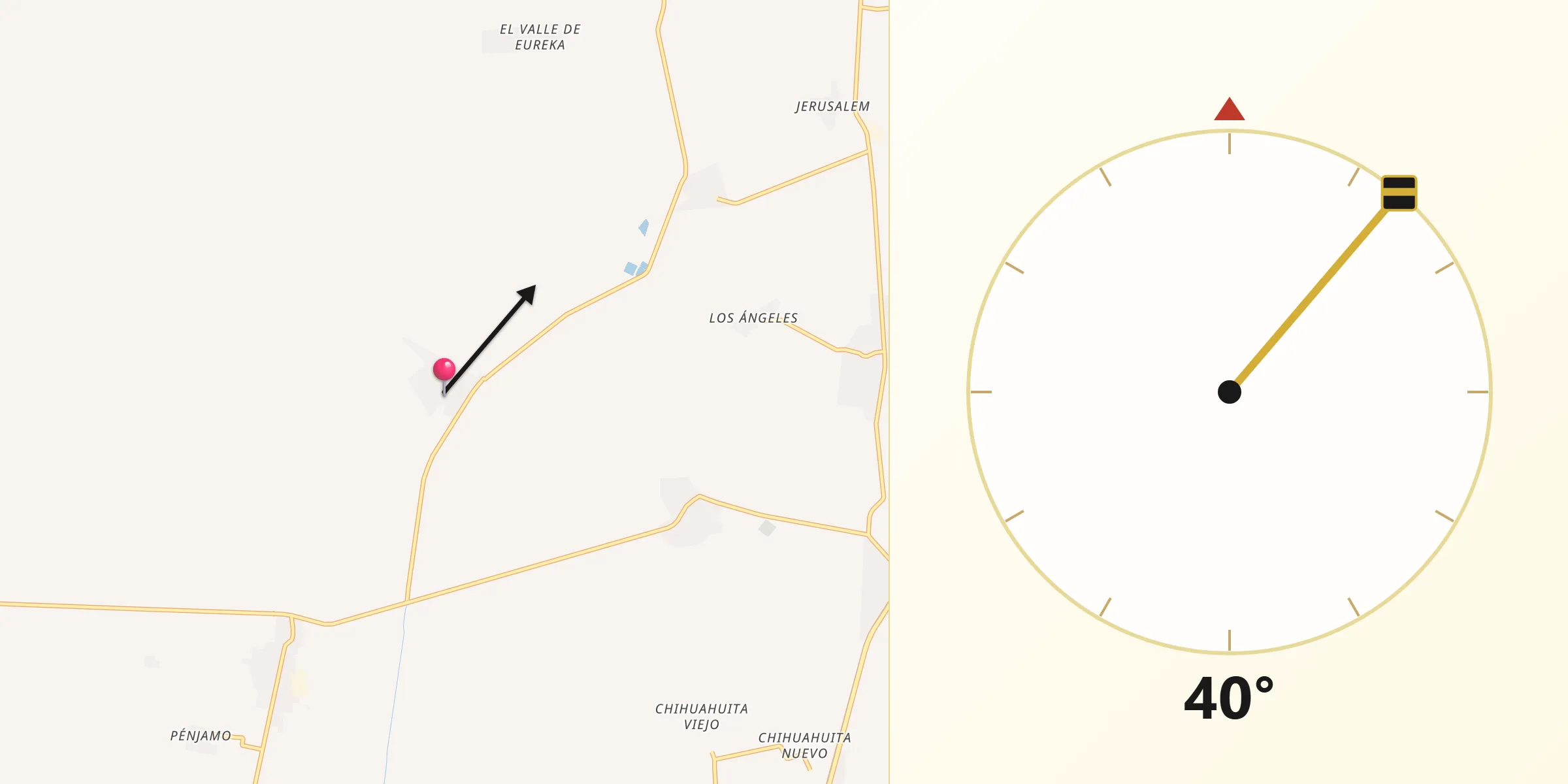 Dirección de la Qibla desde Arcinas
