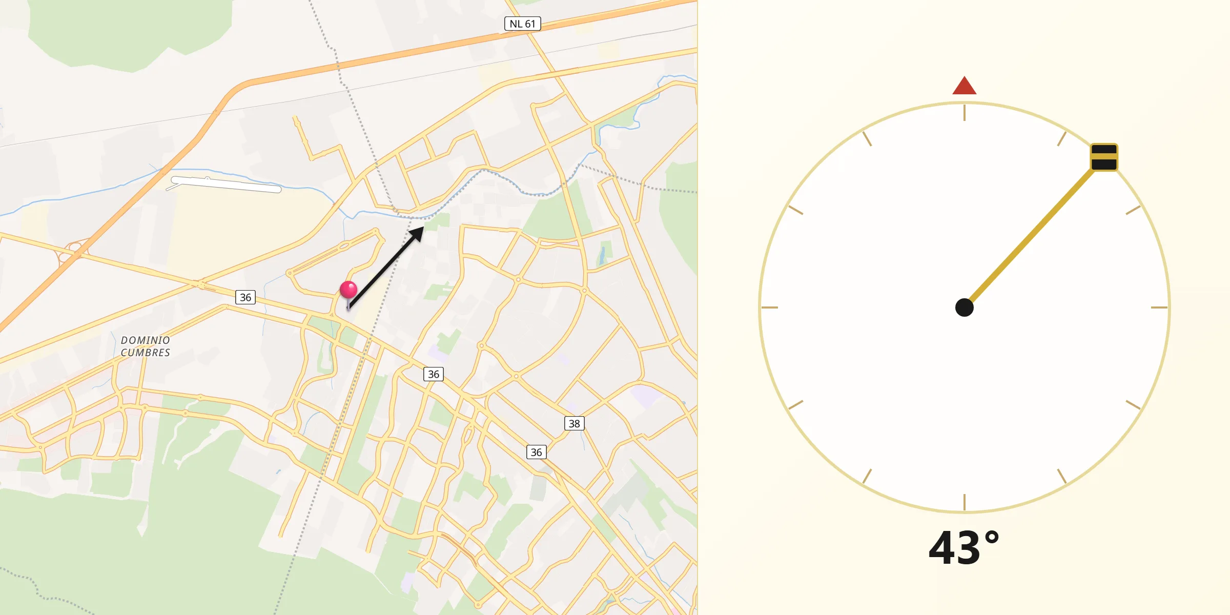 Dirección de la Qibla desde Mitras Poniente